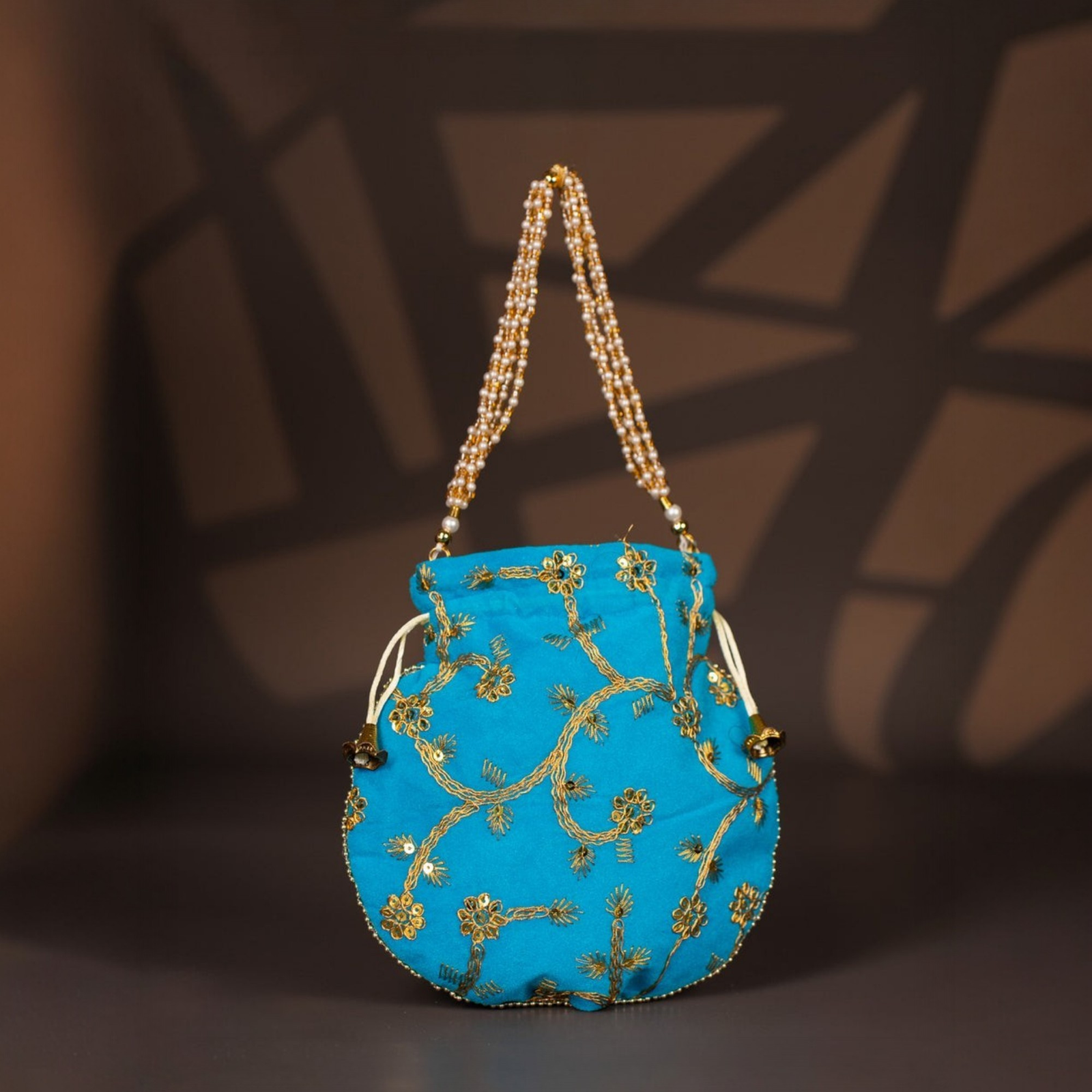 Velora Elise Royal Pearl Handle Embroidered Potli Bag