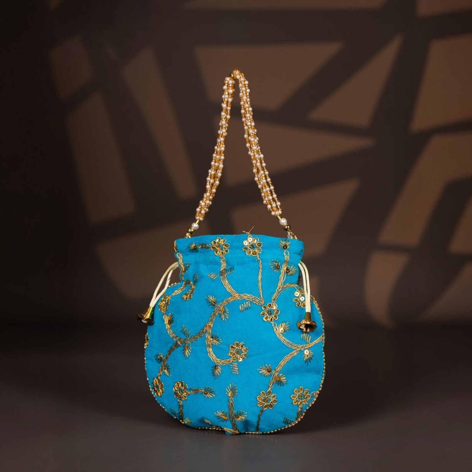 Velora Elise Royal Pearl Handle Embroidered Potli Bag