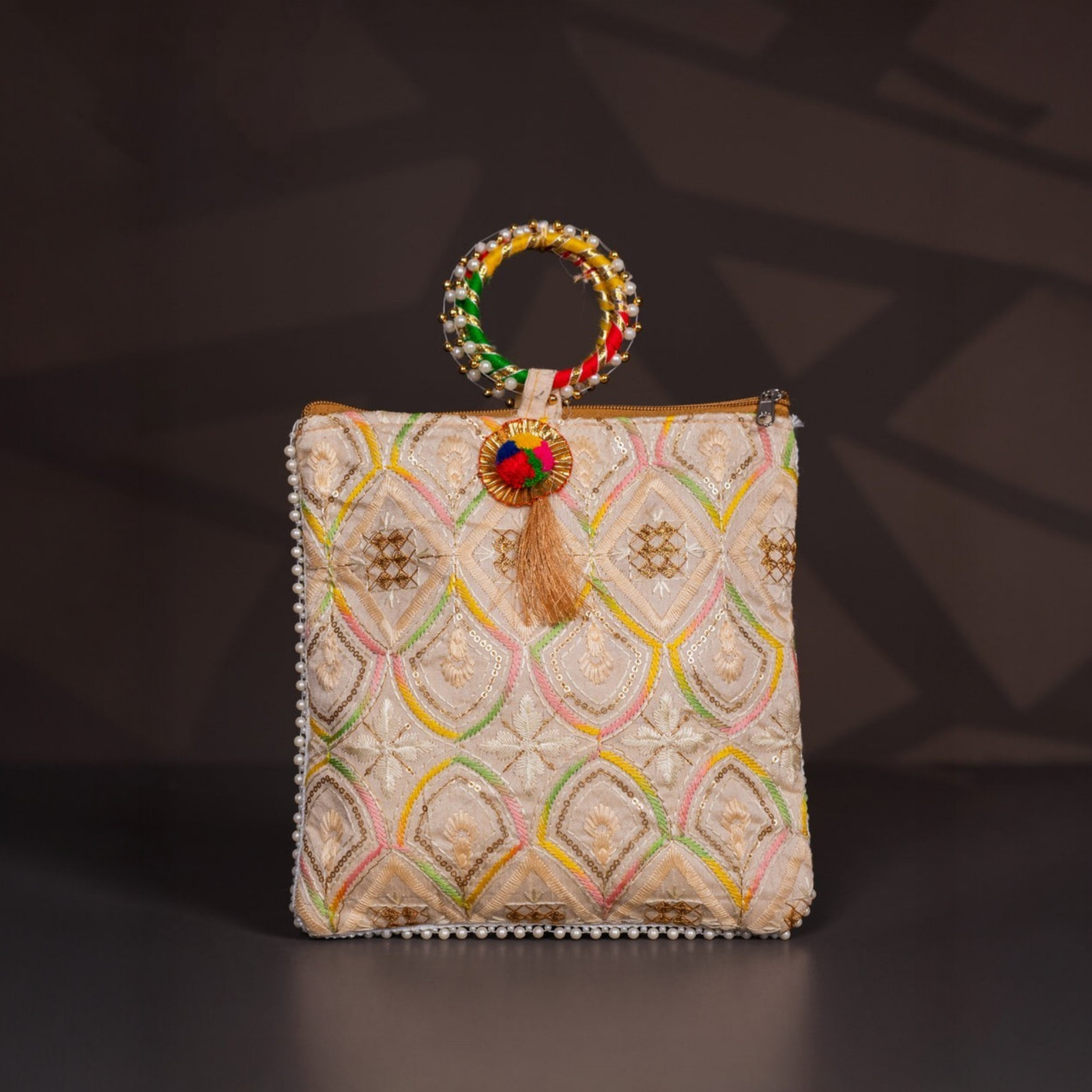 Velora Elise Regal Embroidered Pearl Handle Handbag