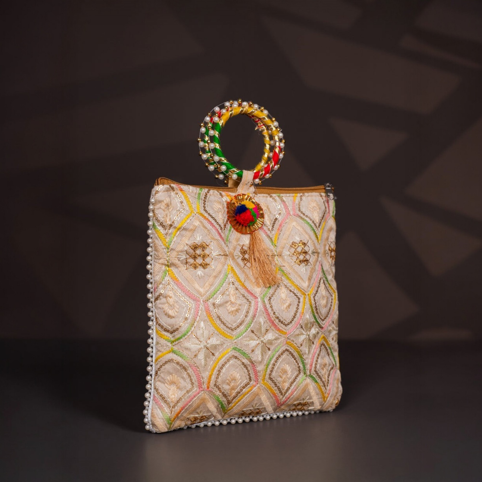 Velora Elise Regal Embroidered Pearl Handle Handbag