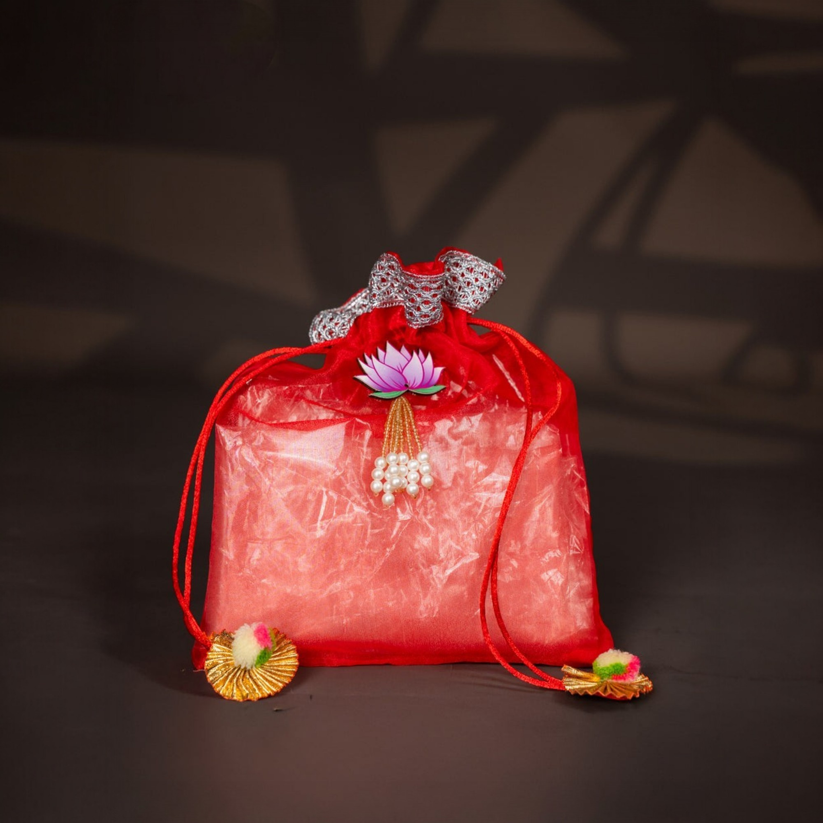 Velora Elise Crimson Royale Sheer Gift Potli Bag