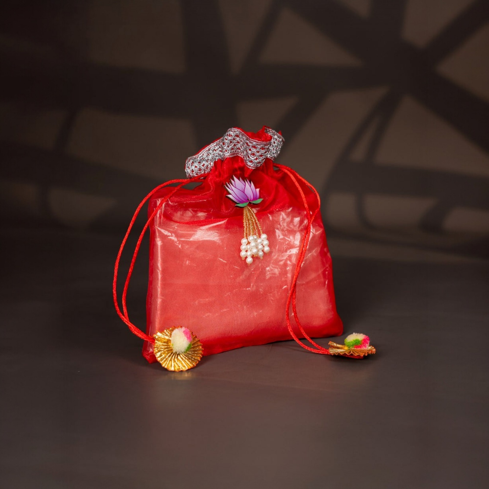 Velora Elise Crimson Royale Sheer Gift Potli Bag