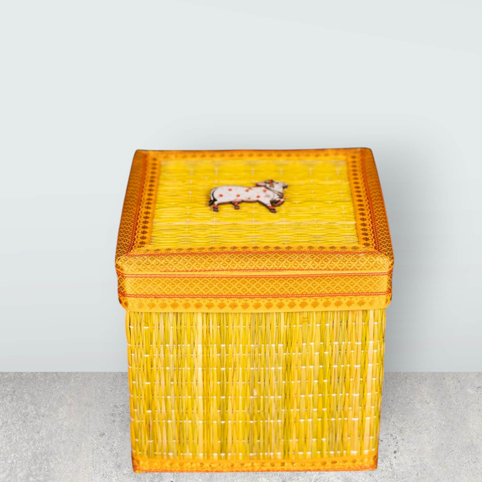 Velora Elise Traditional Handwoven Yellow Gift Storage Box