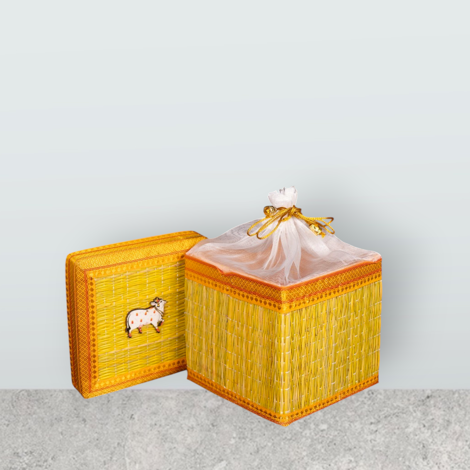 Velora Elise Traditional Handwoven Yellow Gift Storage Box