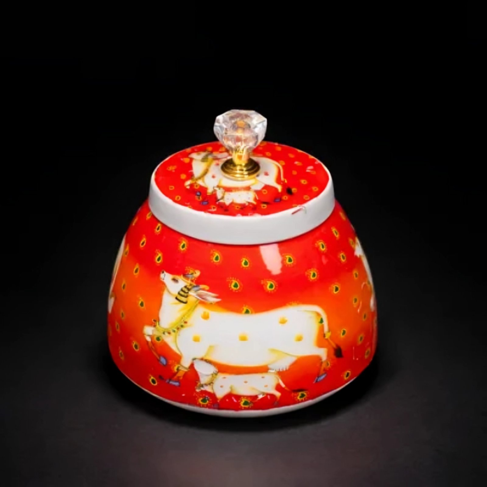 Traditional Handcrafted Decorative Storage Jar with Crystal Lid (Copy)