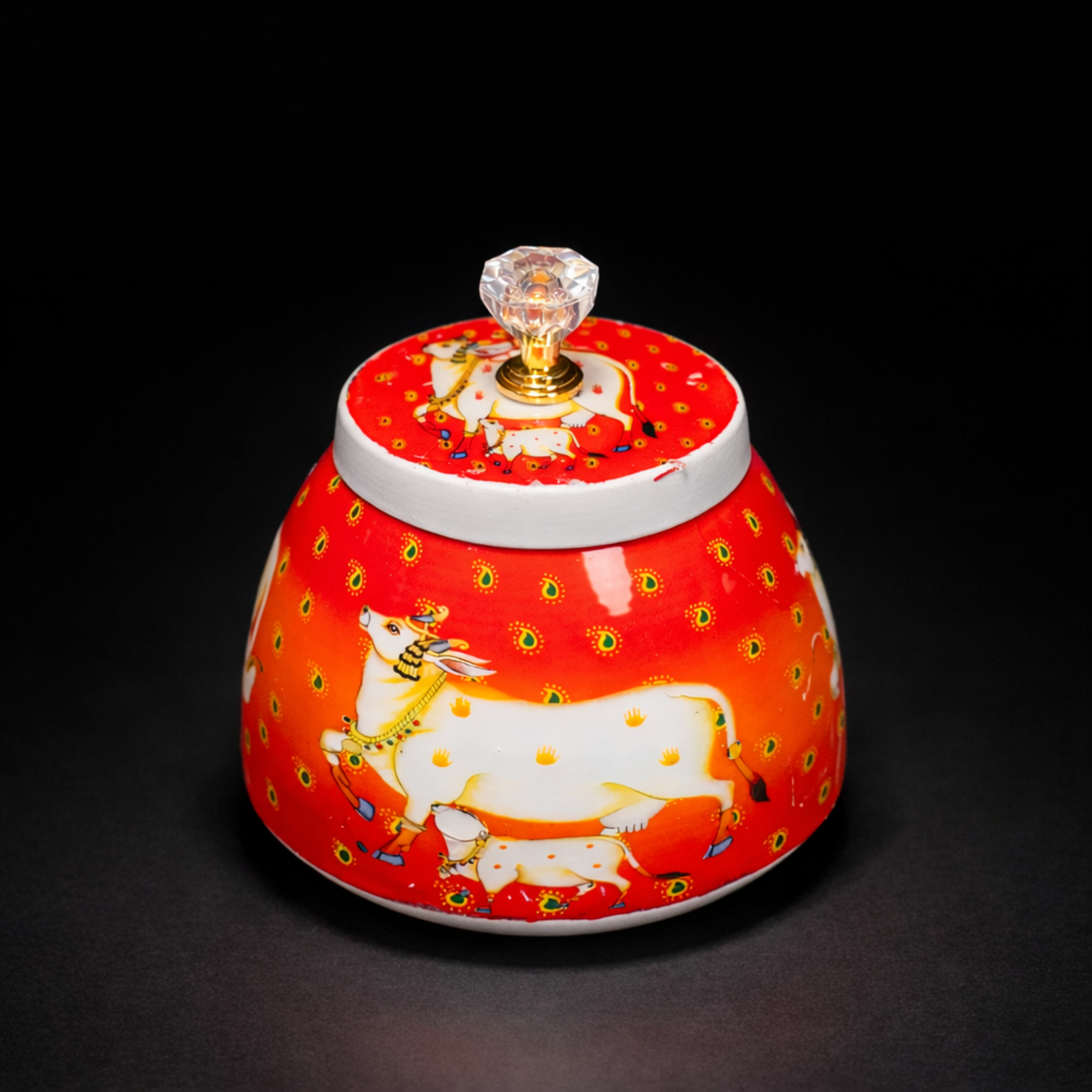 Traditional Handcrafted Decorative Storage Jar with Crystal Lid
