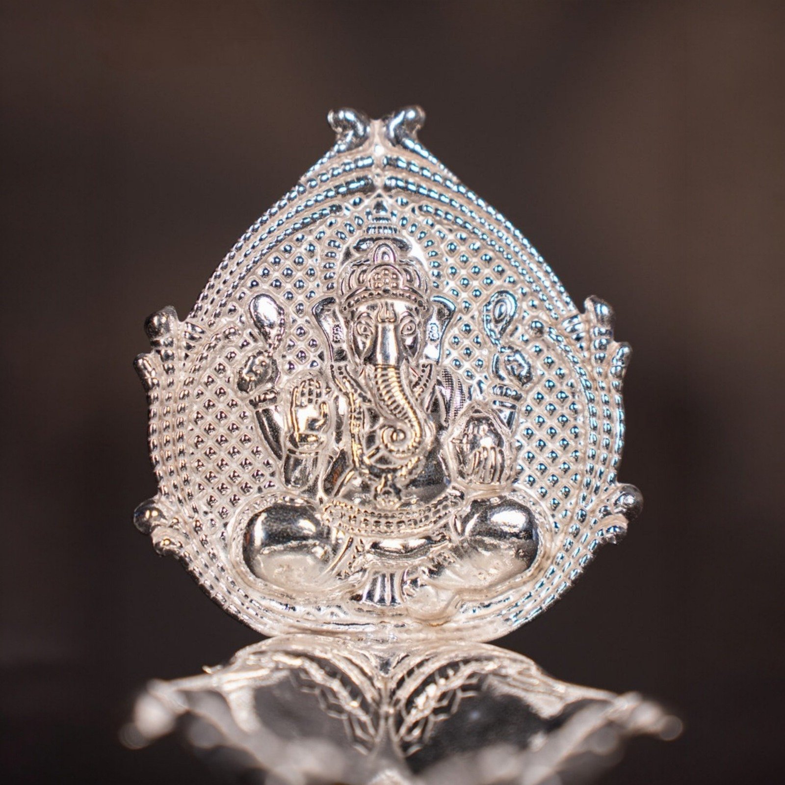 Divine Ganesha Silver Diya Lamp