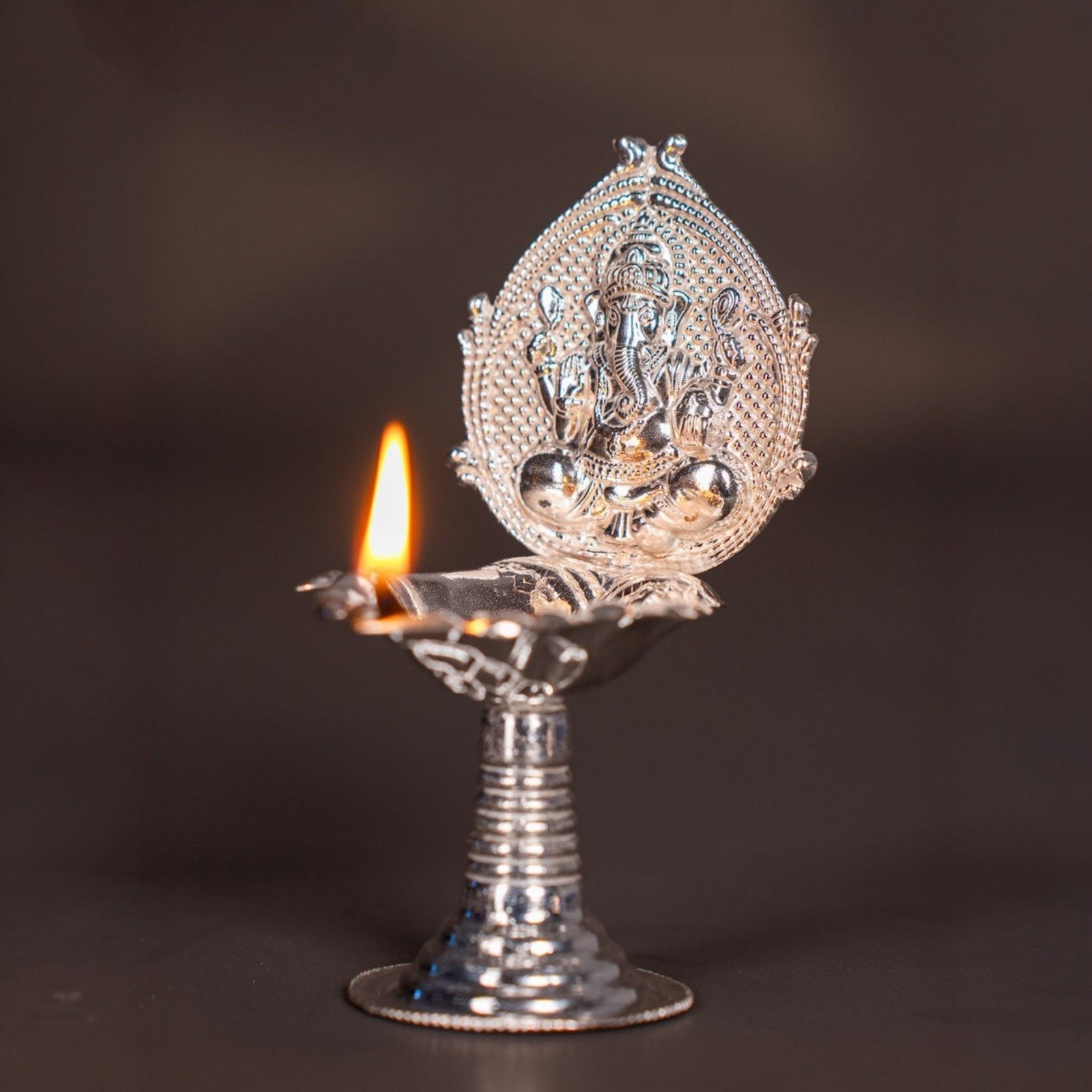 Divine Ganesha Silver Diya Lamp