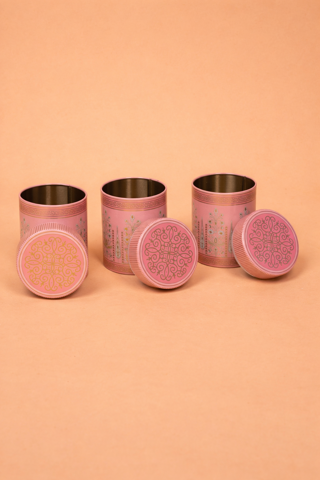 Velora Elise Pink Ornate Storage Jar Set (3 Pieces)