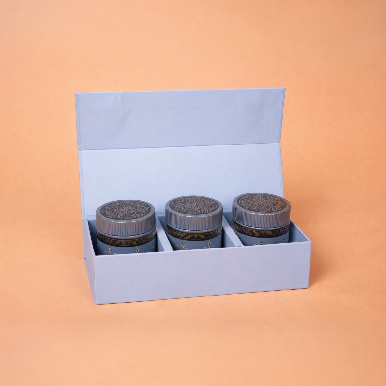 Velora Elise Blue Ornate Storage Jar Set (3 Pieces)