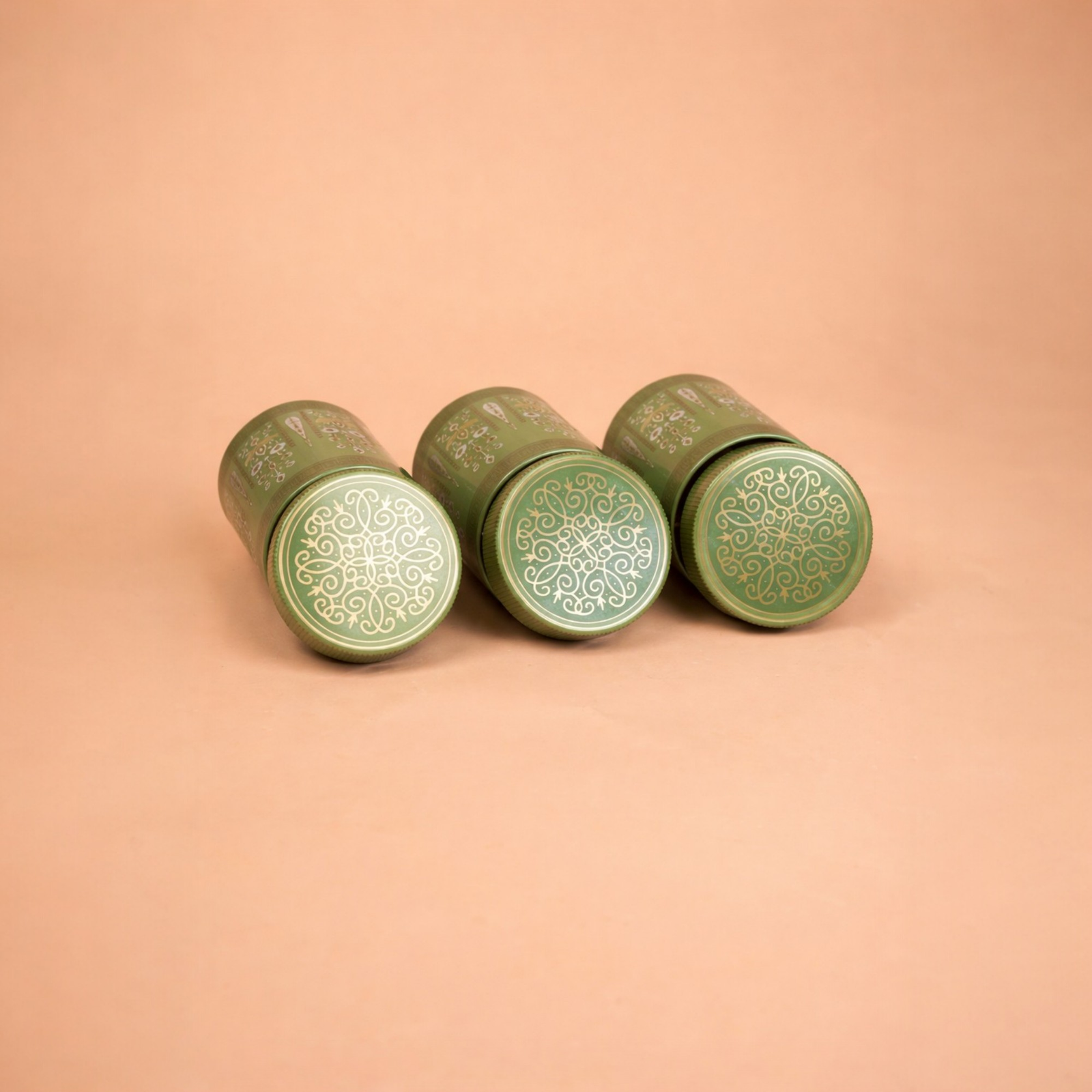 Velora Elise Green Ornate Storage Jar Set (3 Pieces)