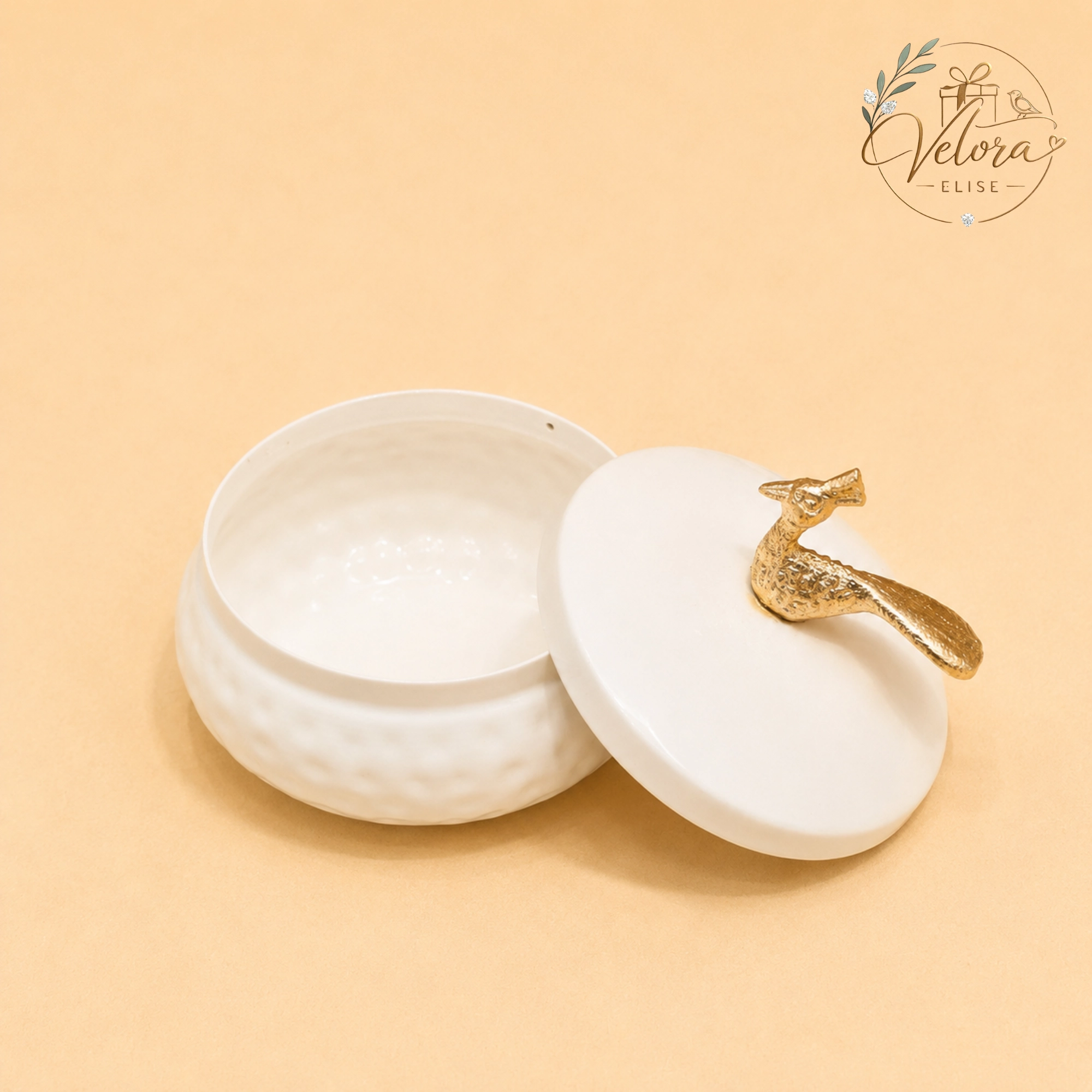 Ivory Peacock Trinket Jar
