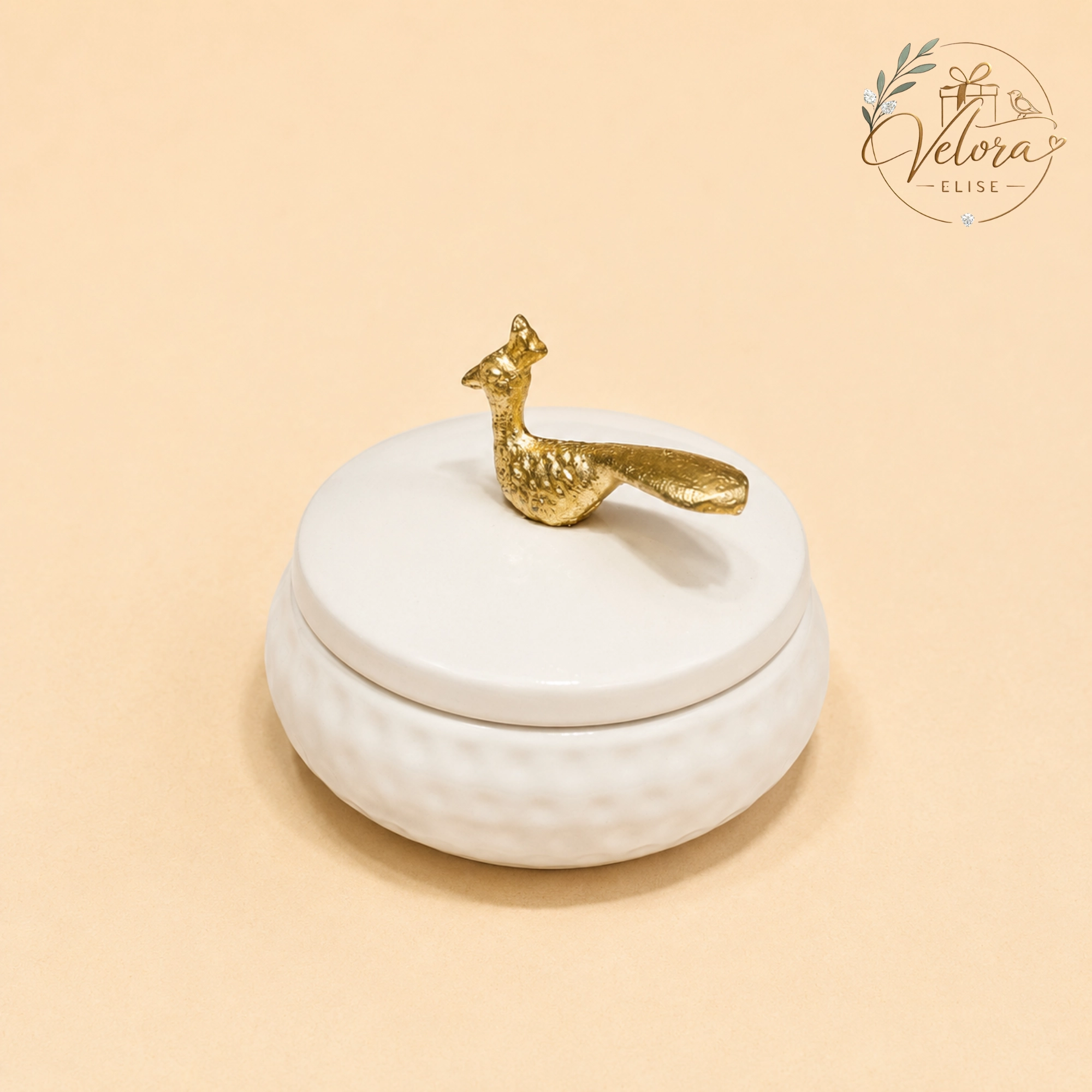 Ivory Peacock Trinket Jar