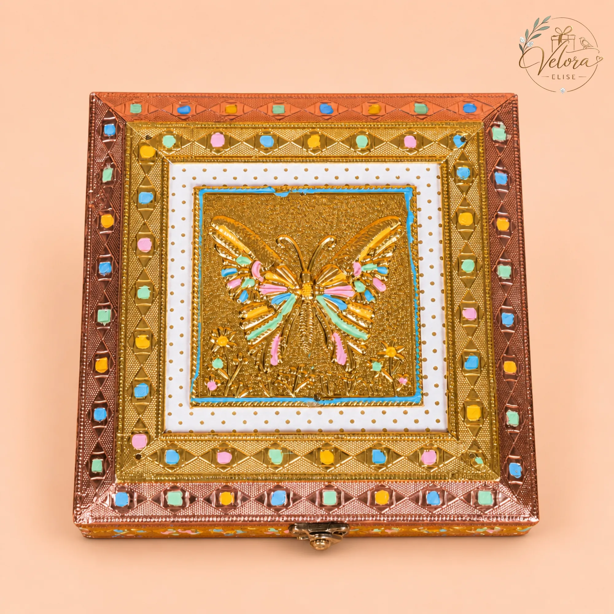 Butterfly-Design Dryfruit Box - 8 Inch