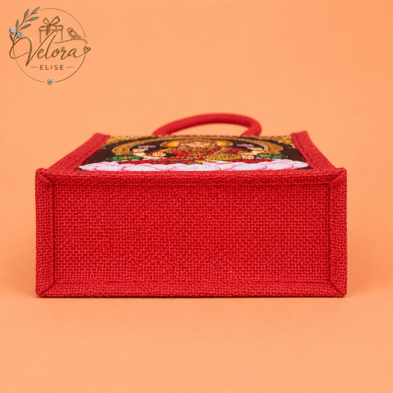 Eco-Friendly Tanjore Style Lakshmi Printed Jute Bags
