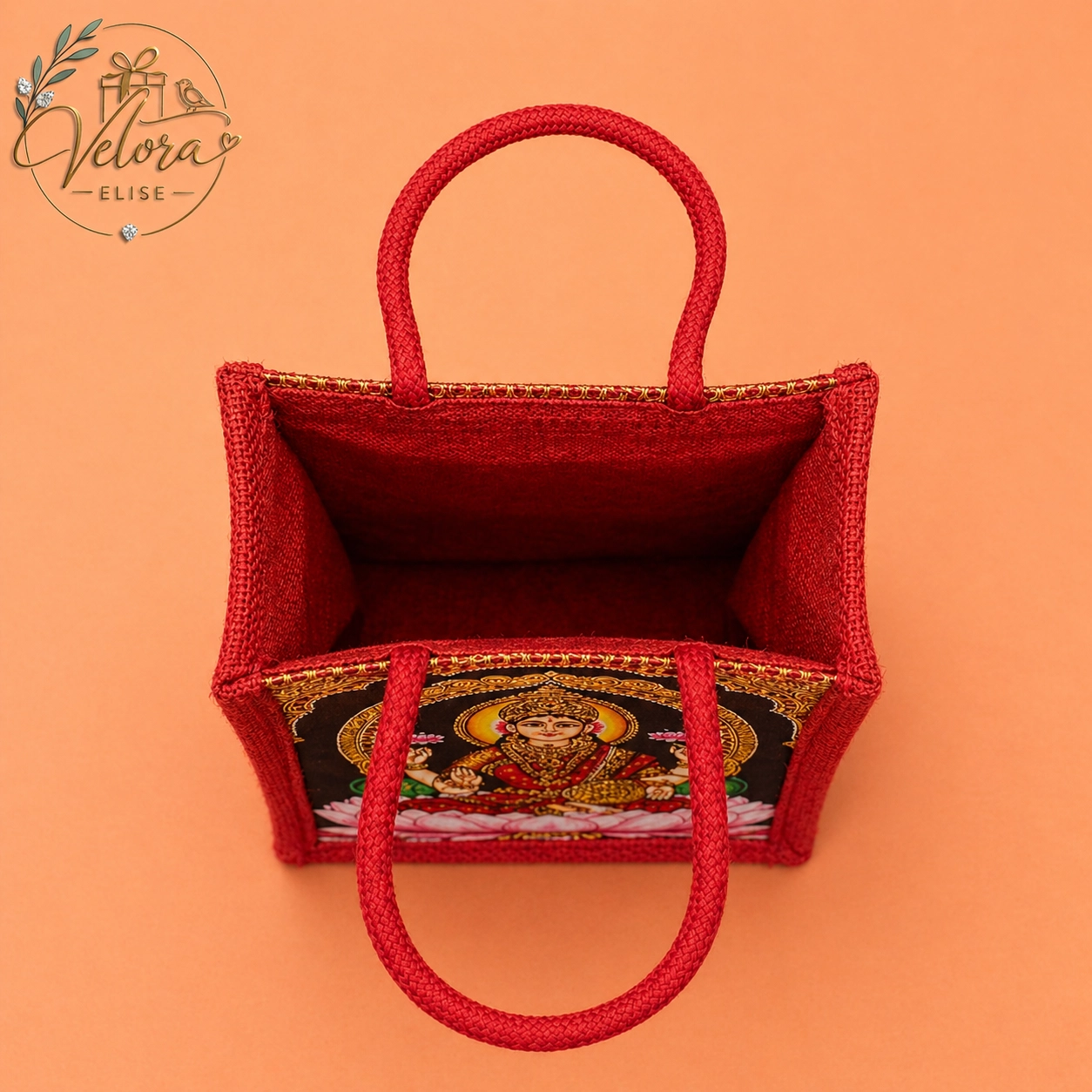 Eco-Friendly Tanjore Style Lakshmi Printed Jute Bags
