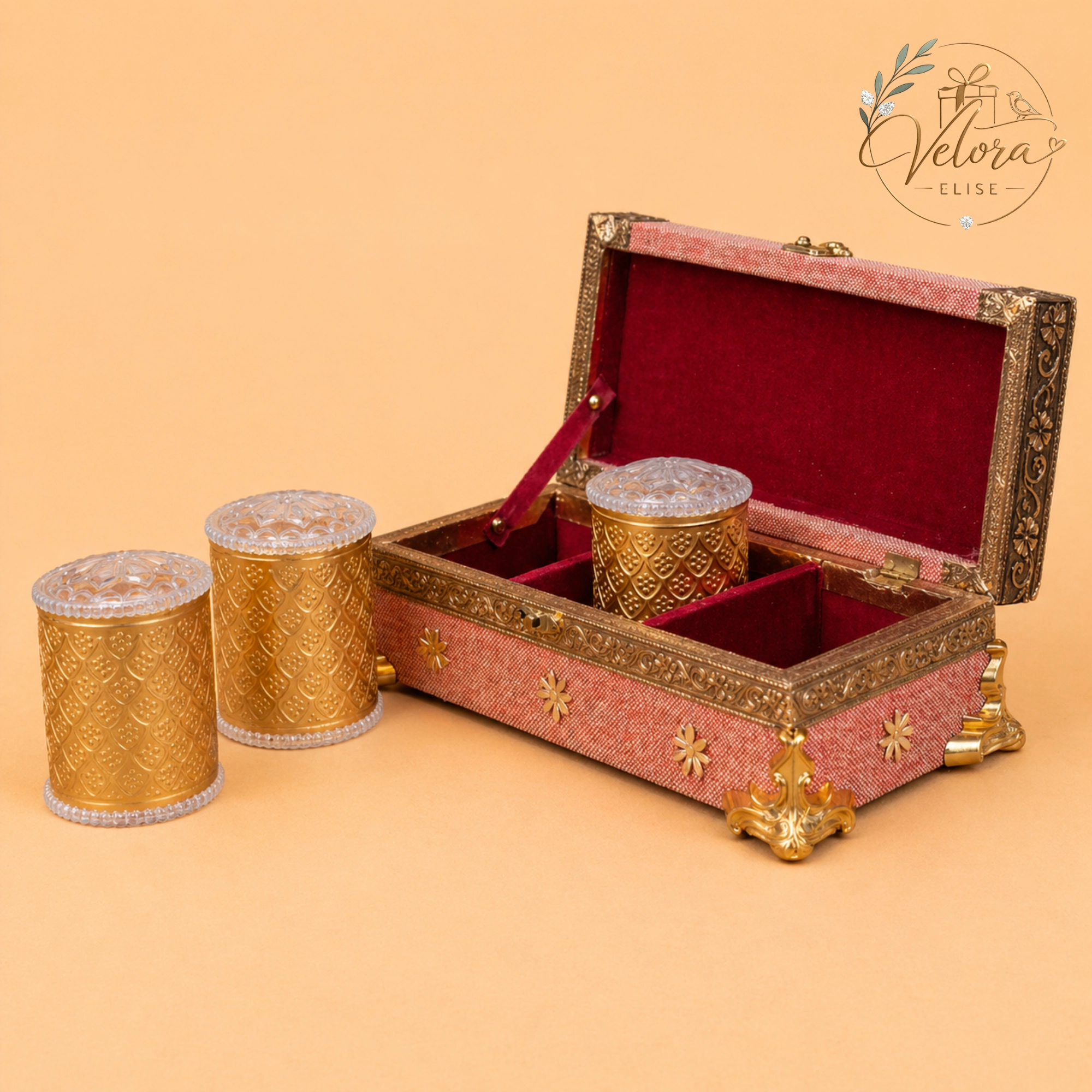 Grand Pink Floral Dry Fruit Gift Box with 3 Elegant Jars