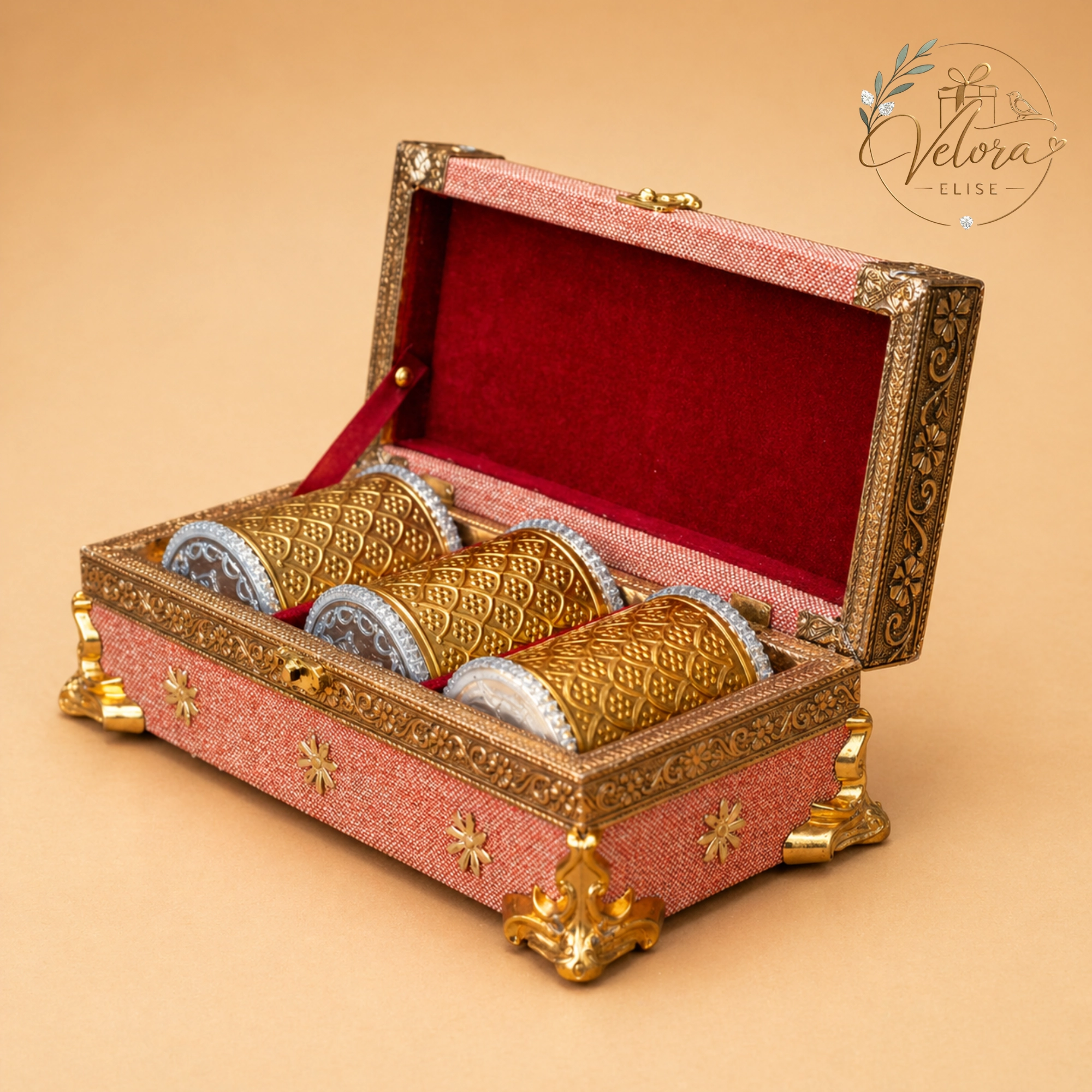 Grand Pink Floral Dry Fruit Gift Box with 3 Elegant Jars