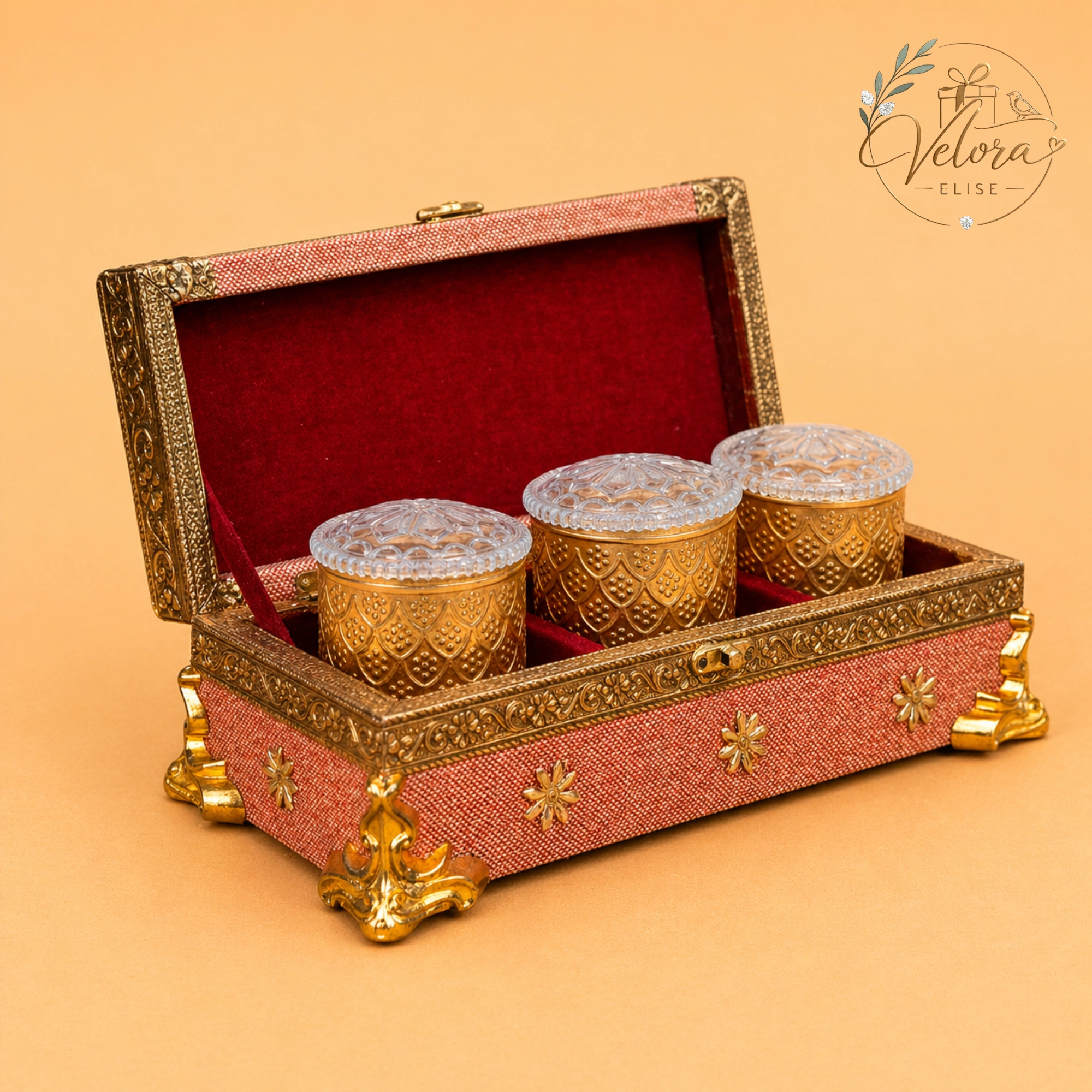 Grand Pink Floral Dry Fruit Gift Box with 3 Elegant Jars