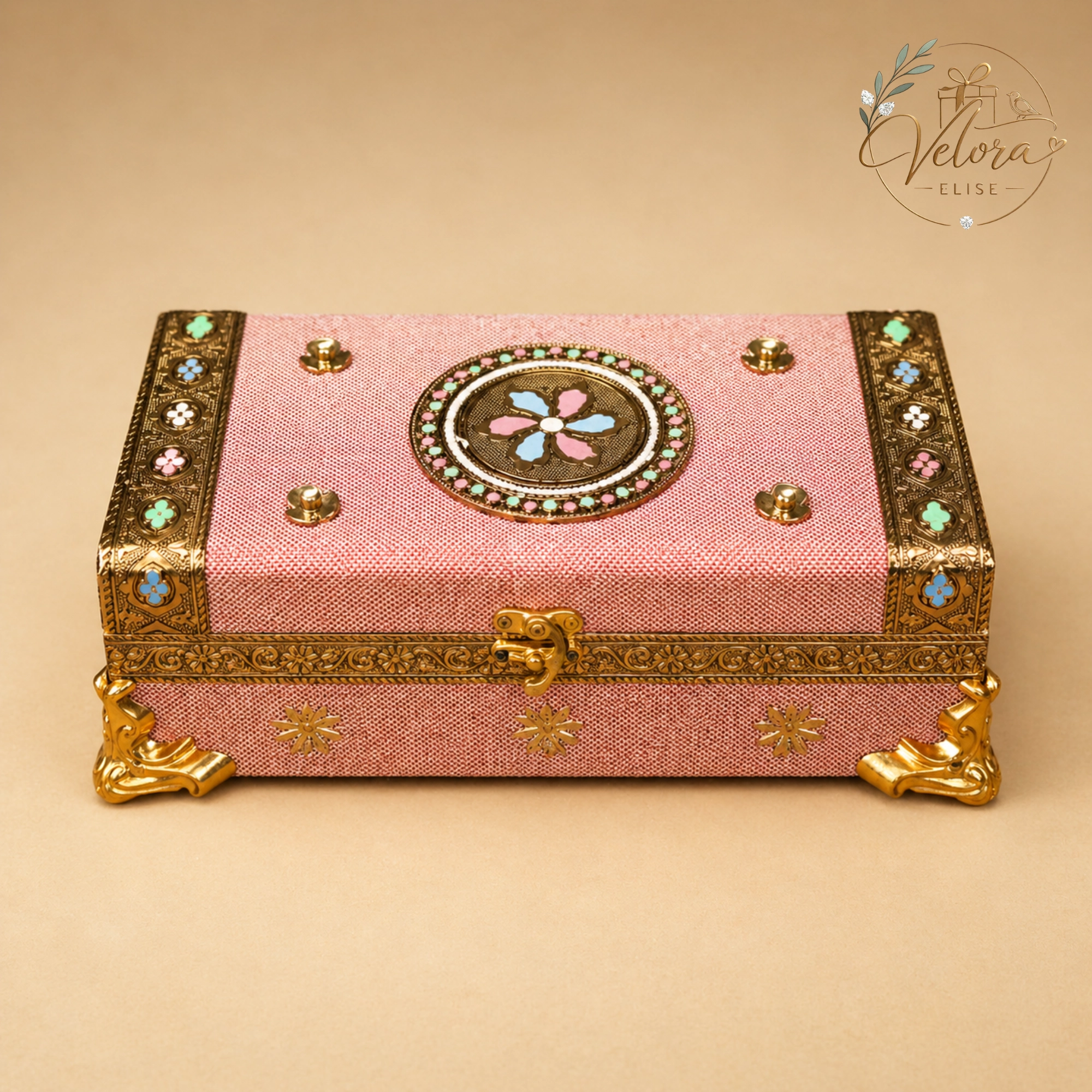 Grand Pink Floral Dry Fruit Gift Box with 3 Elegant Jars