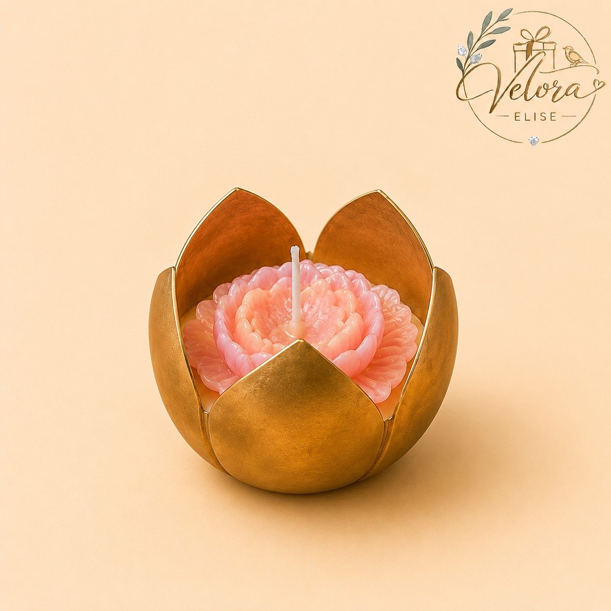 Lotus Candle & Gold Petal Holder