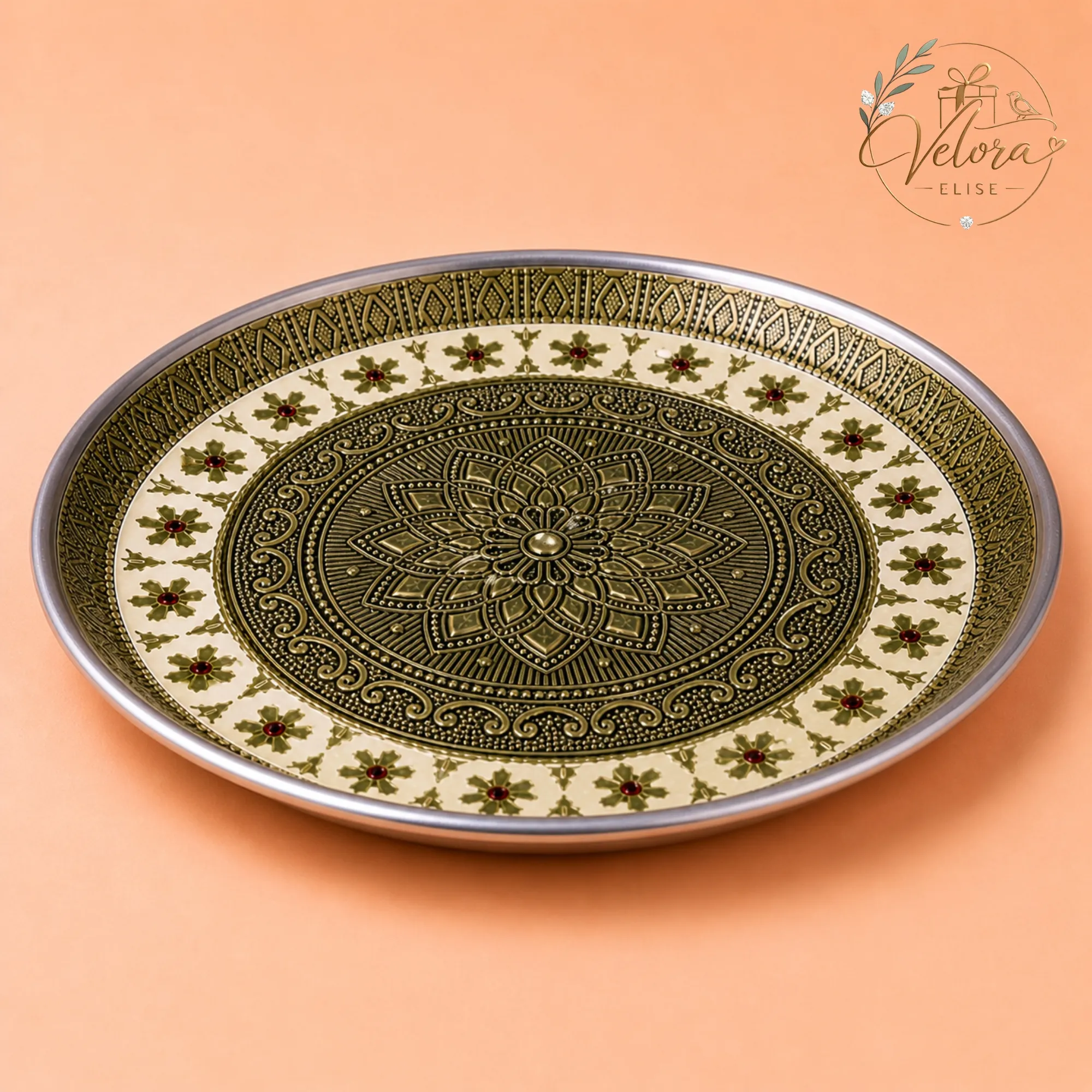 Meenakari Round Plate Floral Design