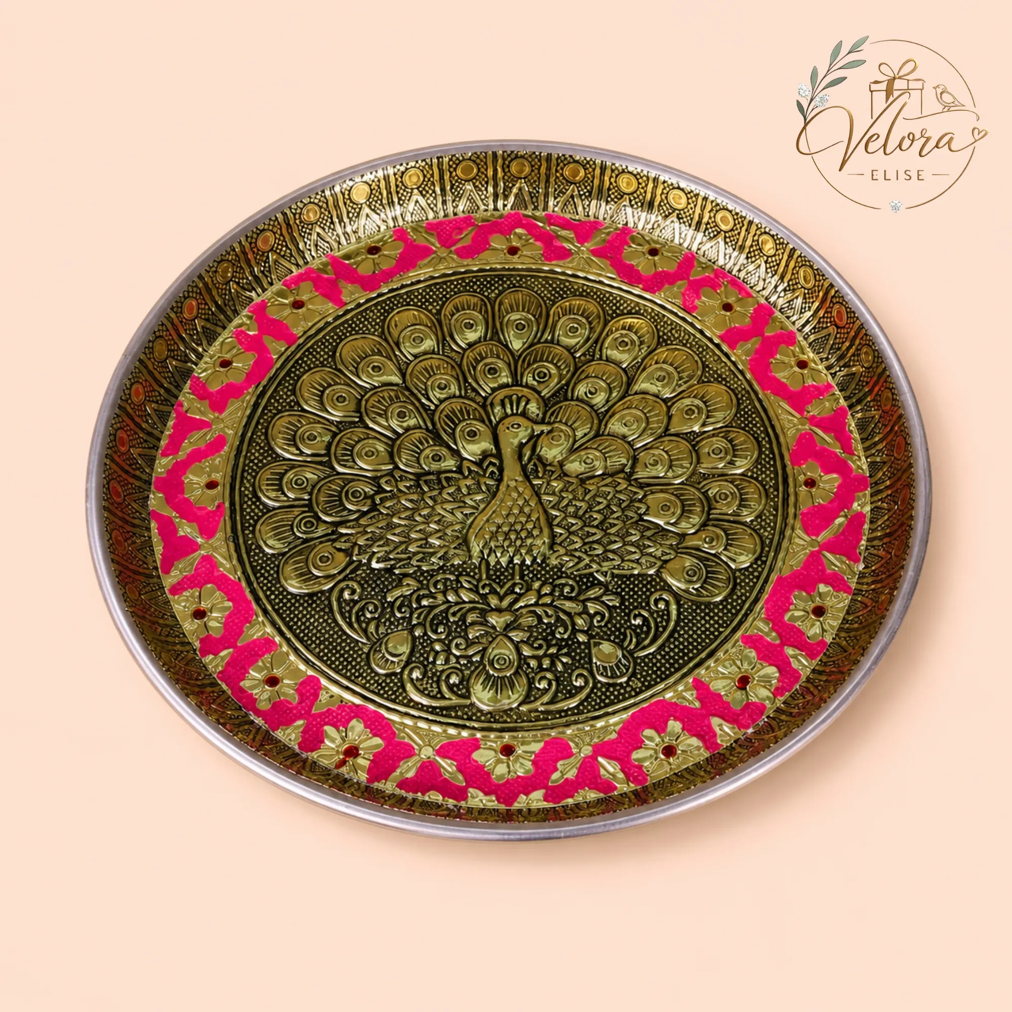 Meenakari Round Plate Peacock Design