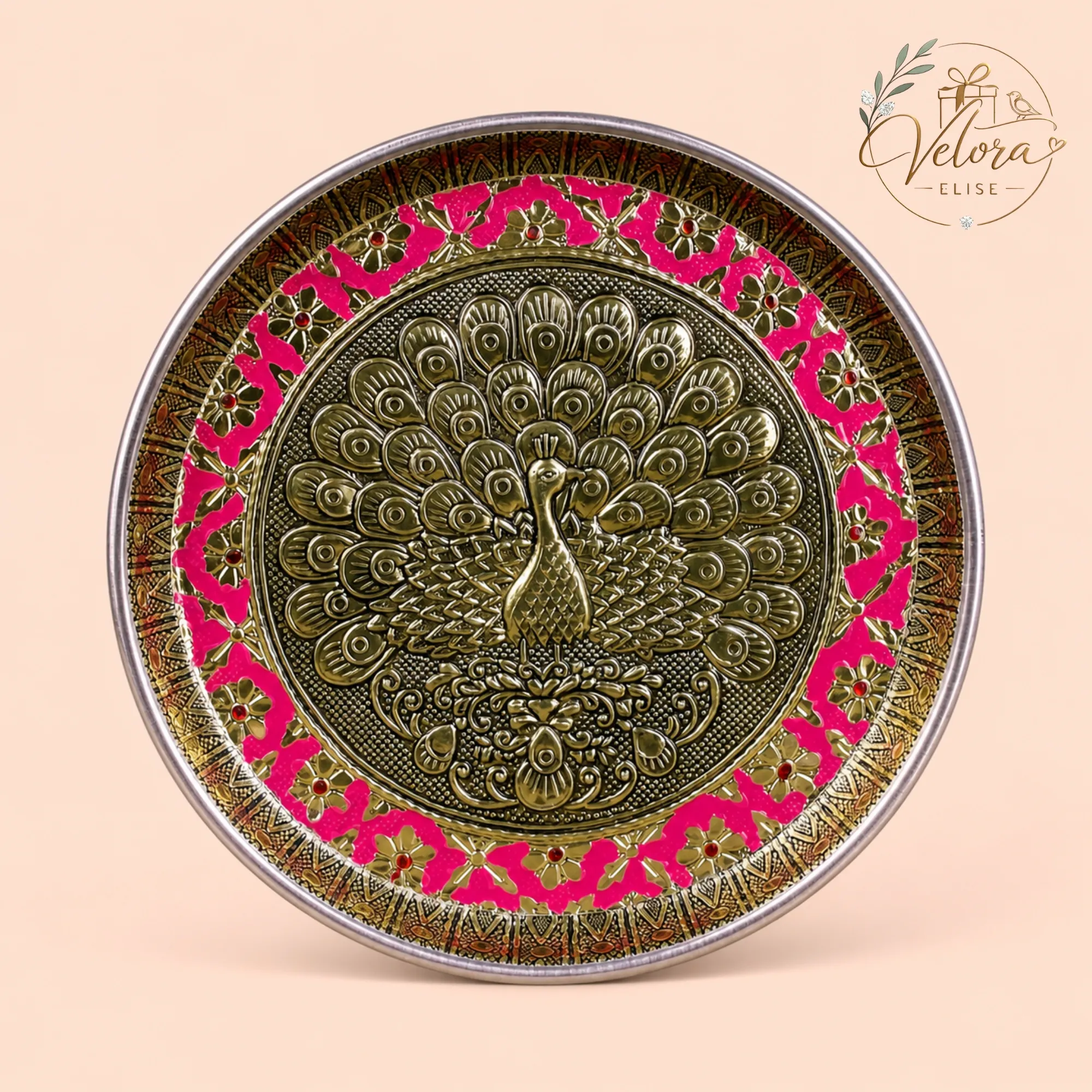 Meenakari Round Plate Peacock Design