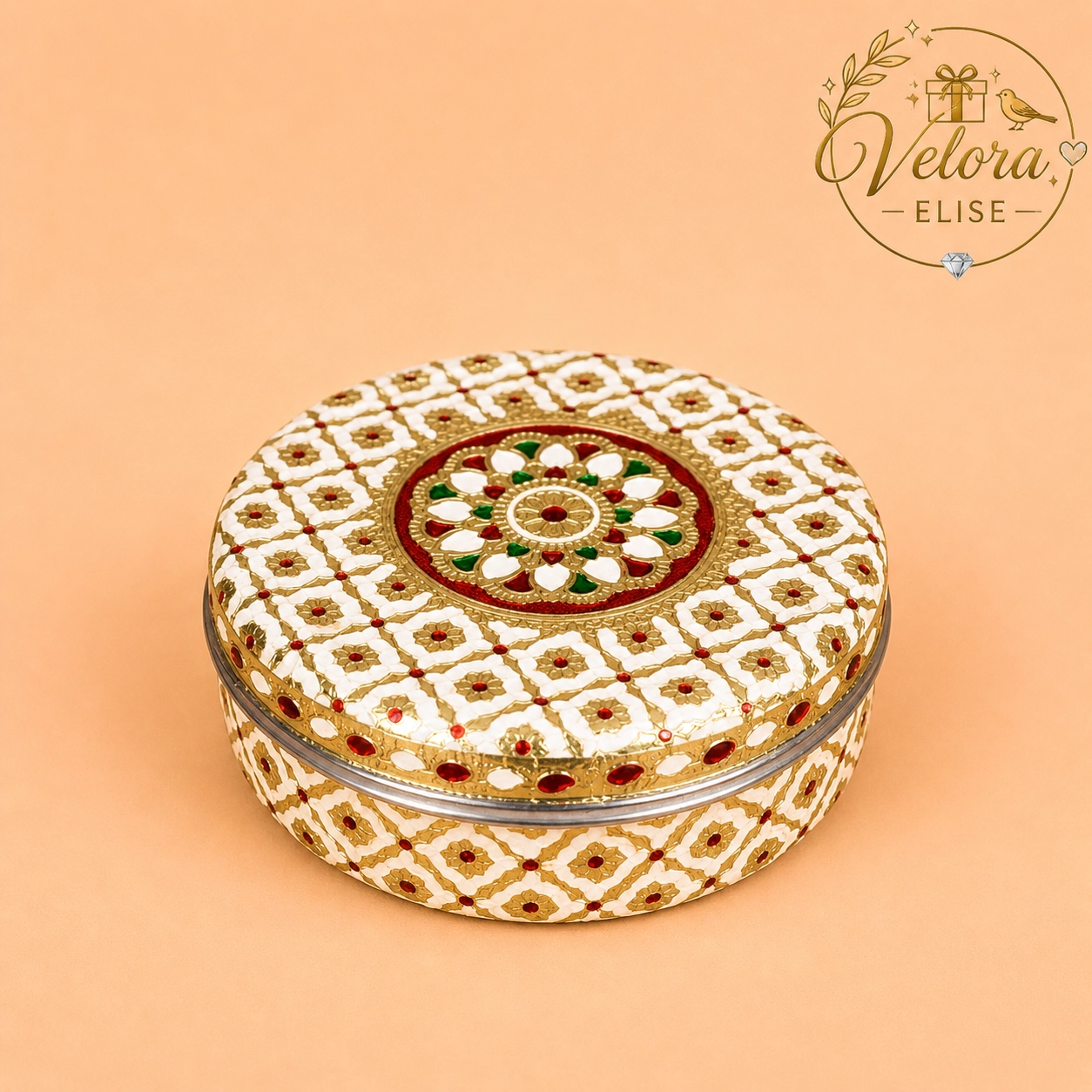 Meenakari Steel Box – White
