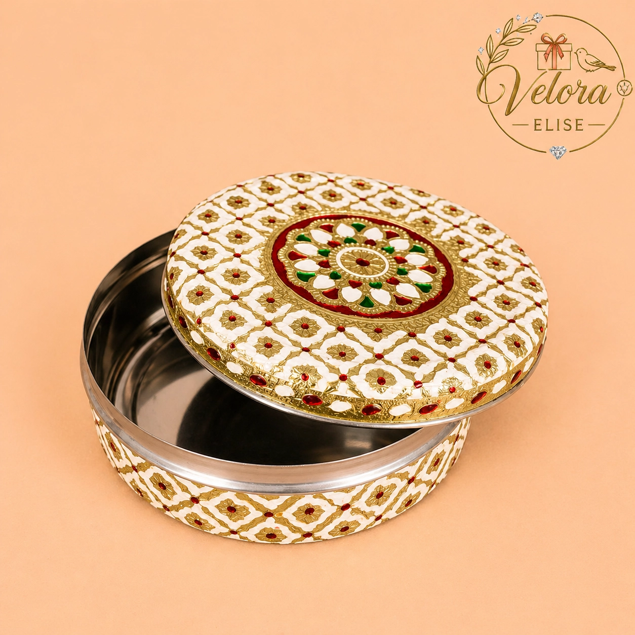 Meenakari Steel Box – White