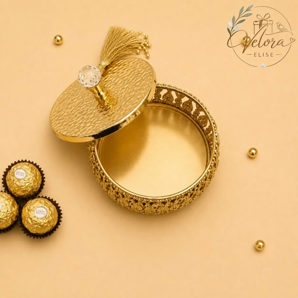Gold Plated Crystal Knob Decorative Sweet Box