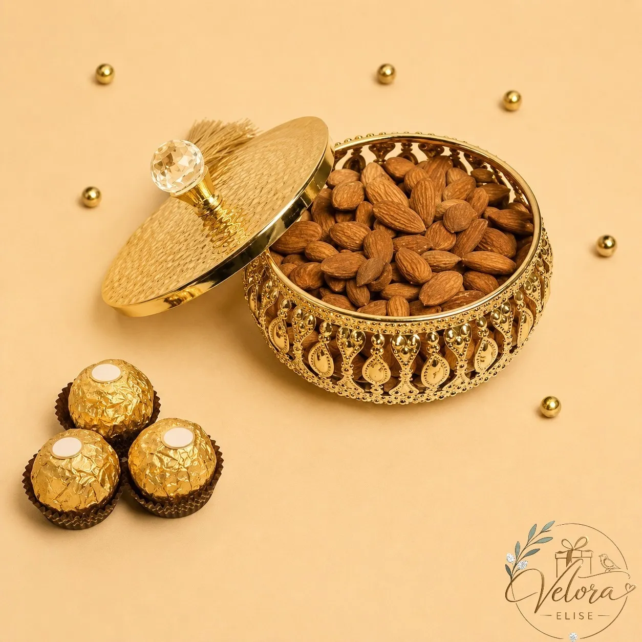 Gold Plated Crystal Knob Decorative Sweet Box