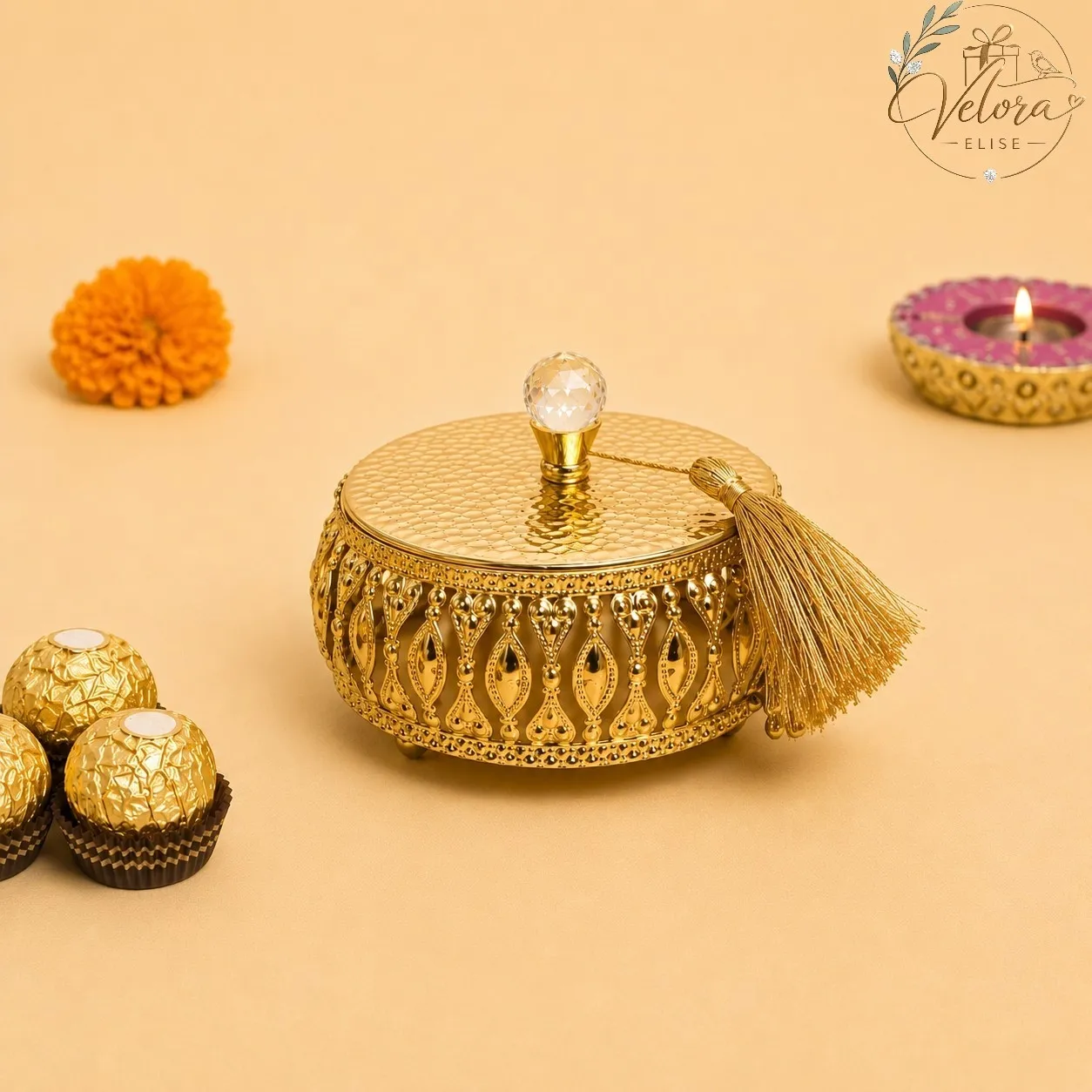 Gold Plated Crystal Knob Decorative Sweet Box