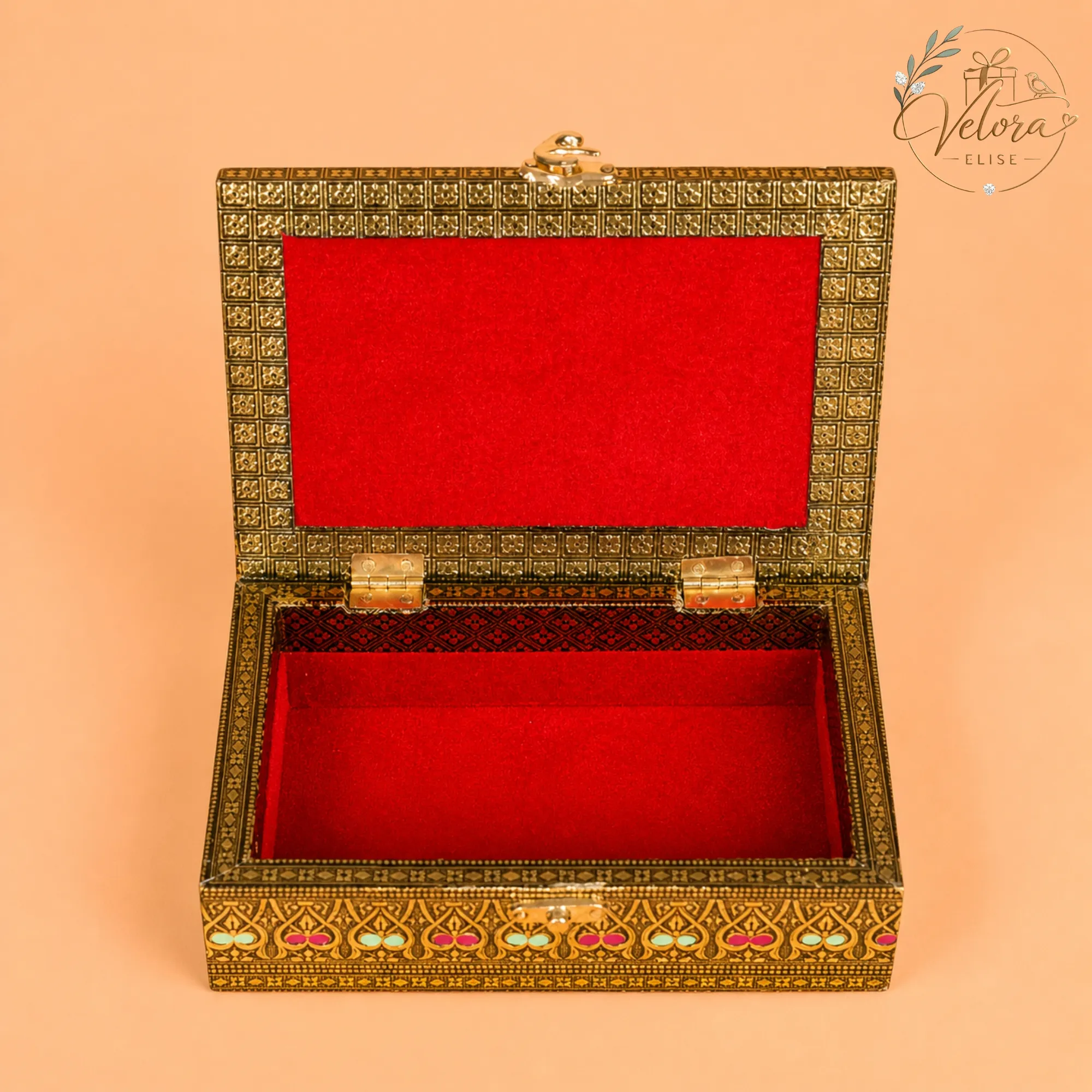 Oxidized Gold Trinket Box with Peacock