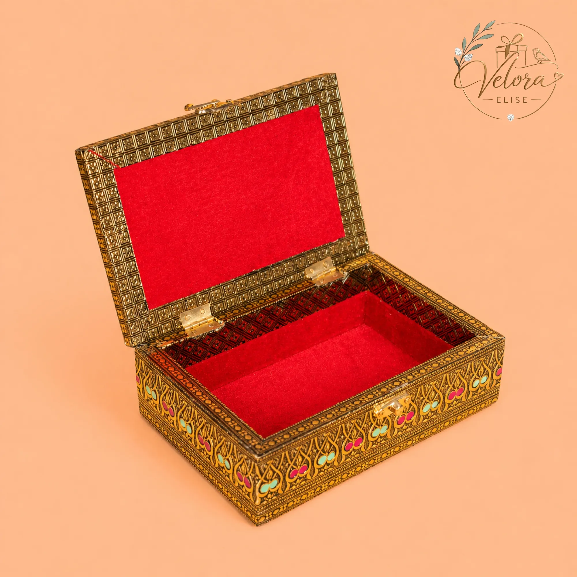 Oxidized Gold Trinket Box with Peacock