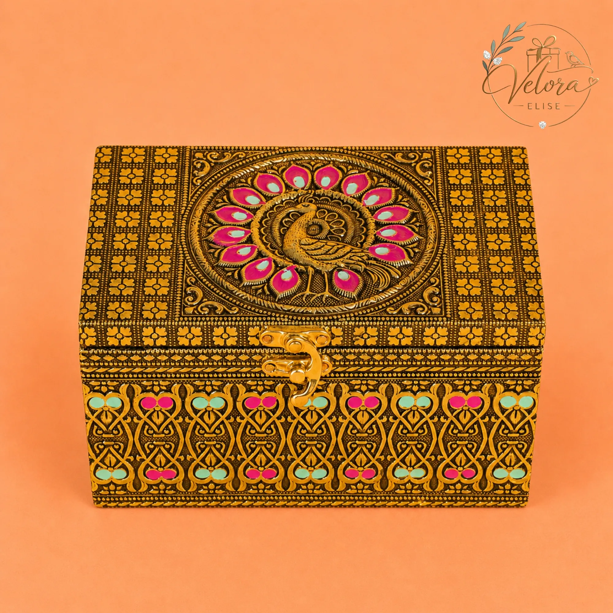 Peacock Oxidized Meenakari Dry Fruit Box