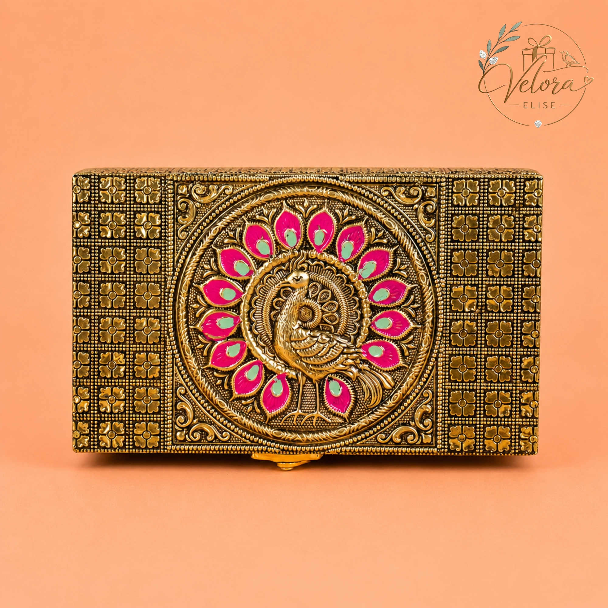 Peacock Oxidized Meenakari Dry Fruit Box