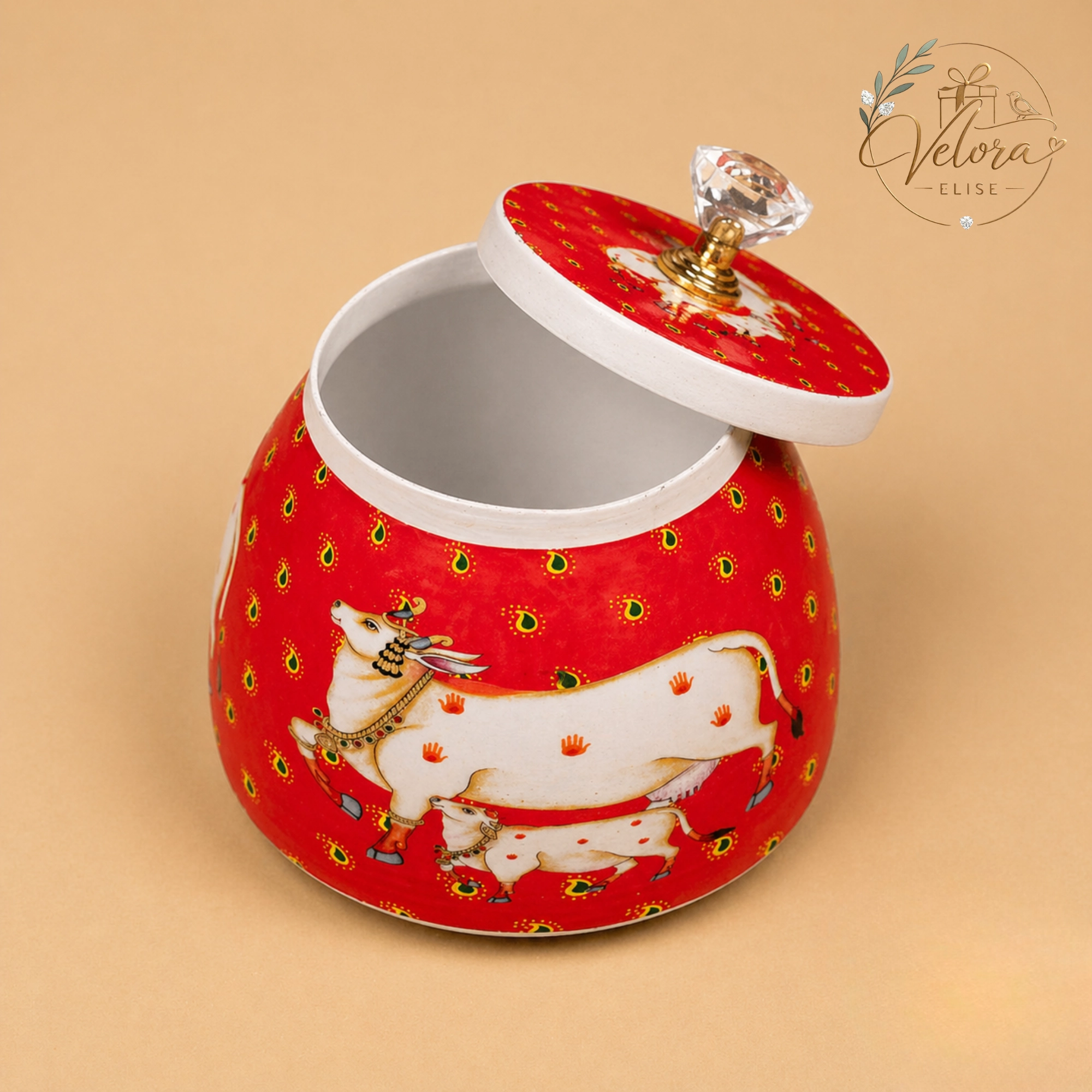 Pichwai Cow Printed Red Jar