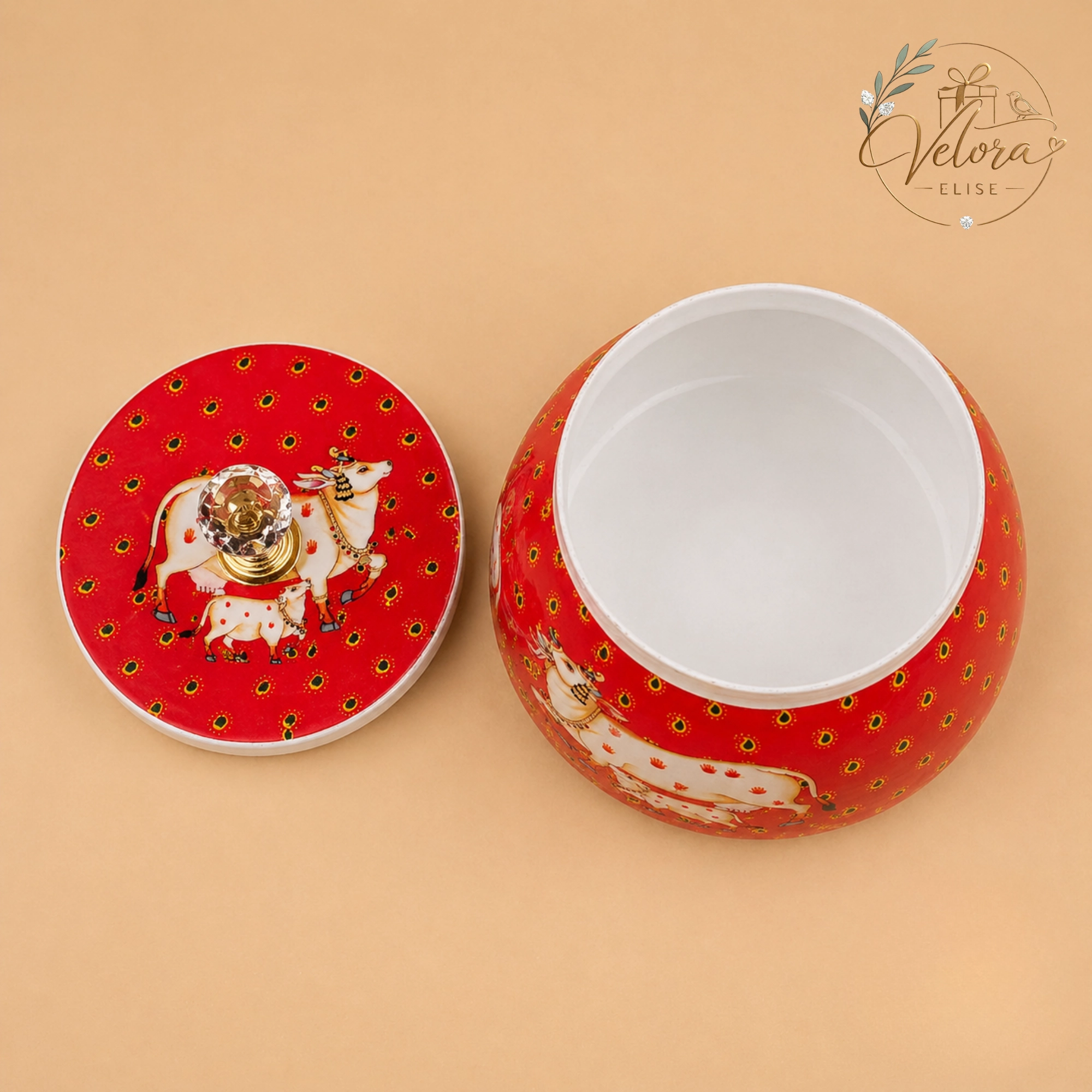 Pichwai Cow Printed Red Jar