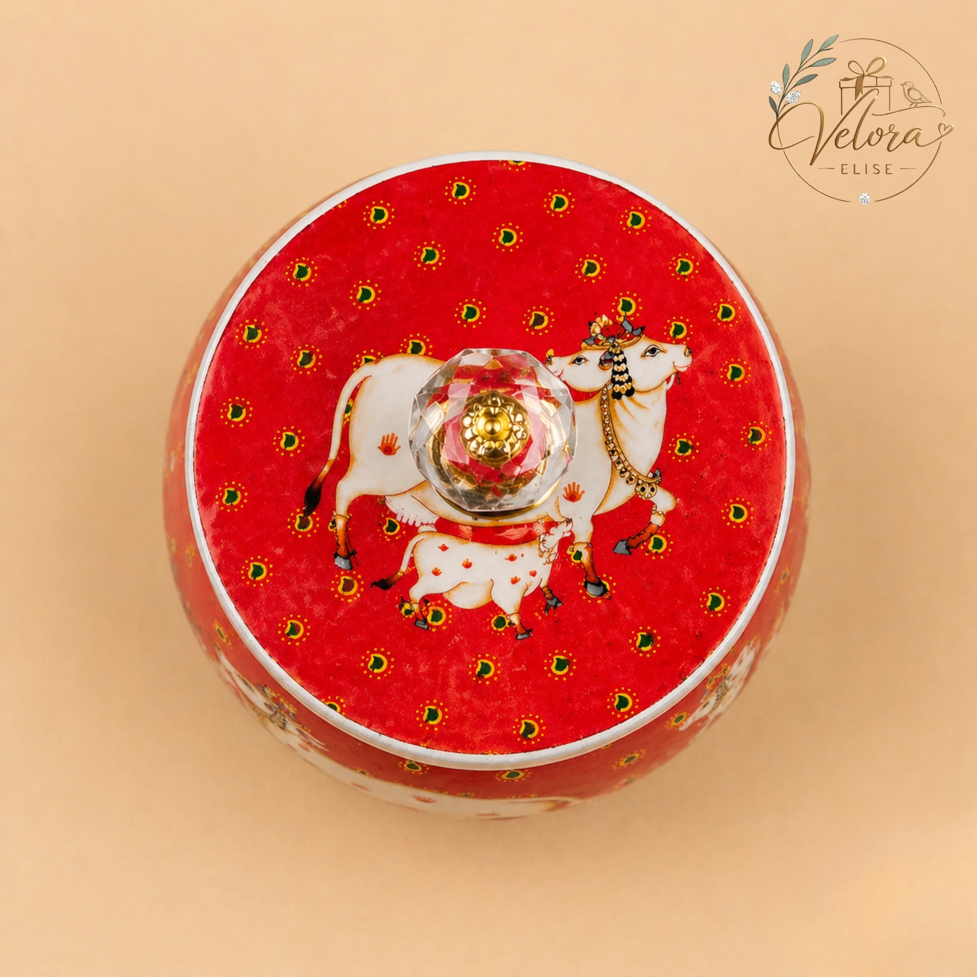 Pichwai Cow Printed Red Jar
