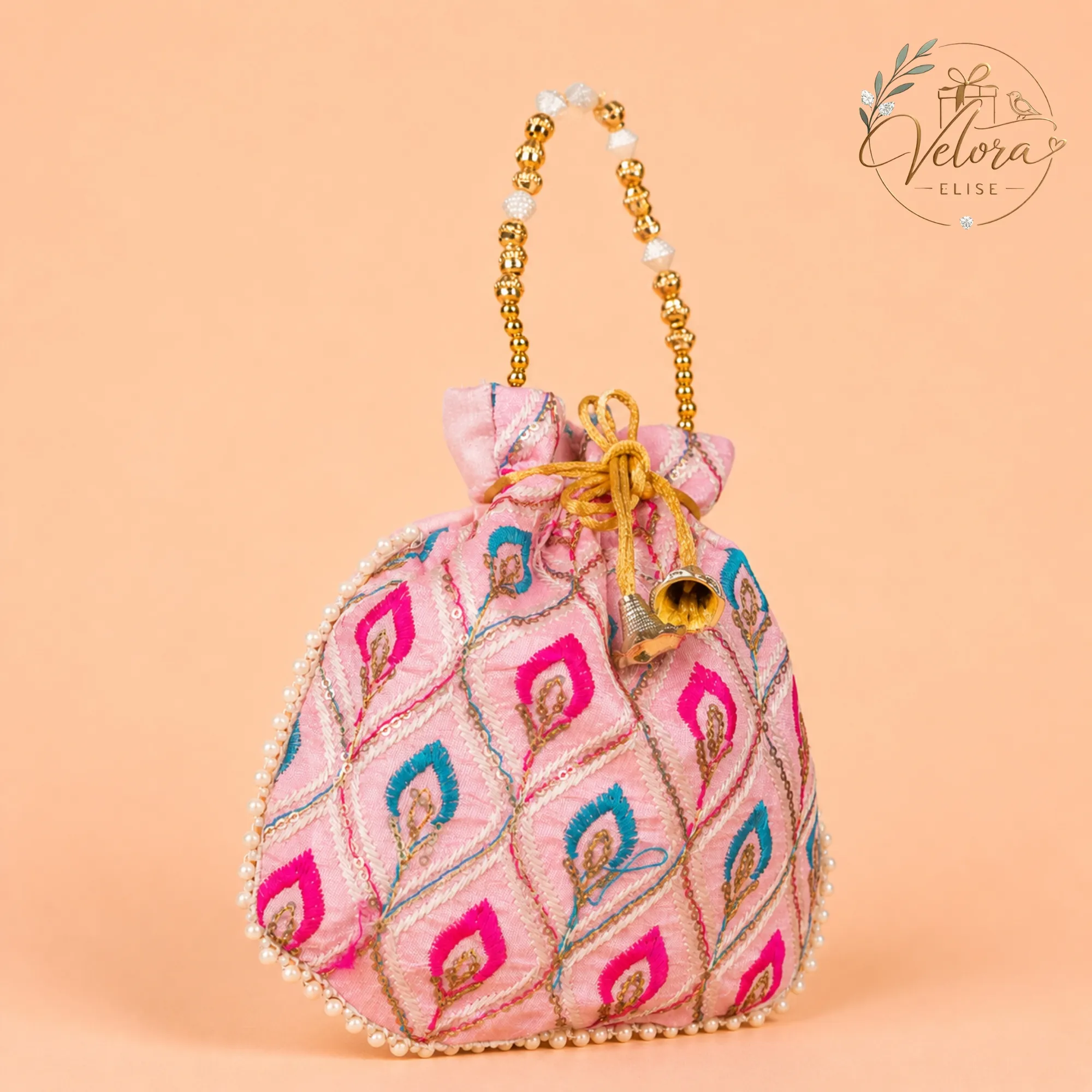 Peacock Feather Embroidered Potli Bag