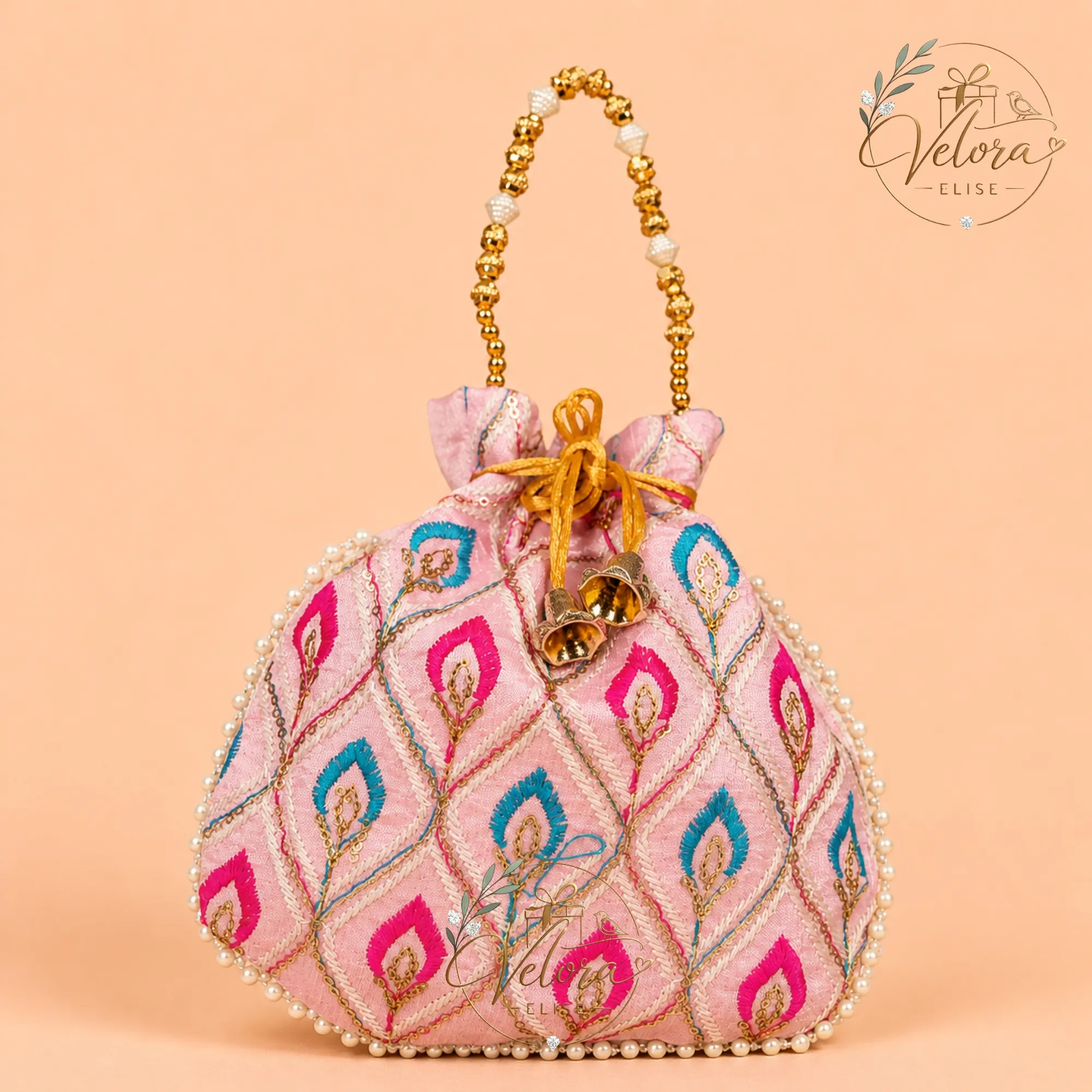 Peacock Feather Embroidered Potli Bag