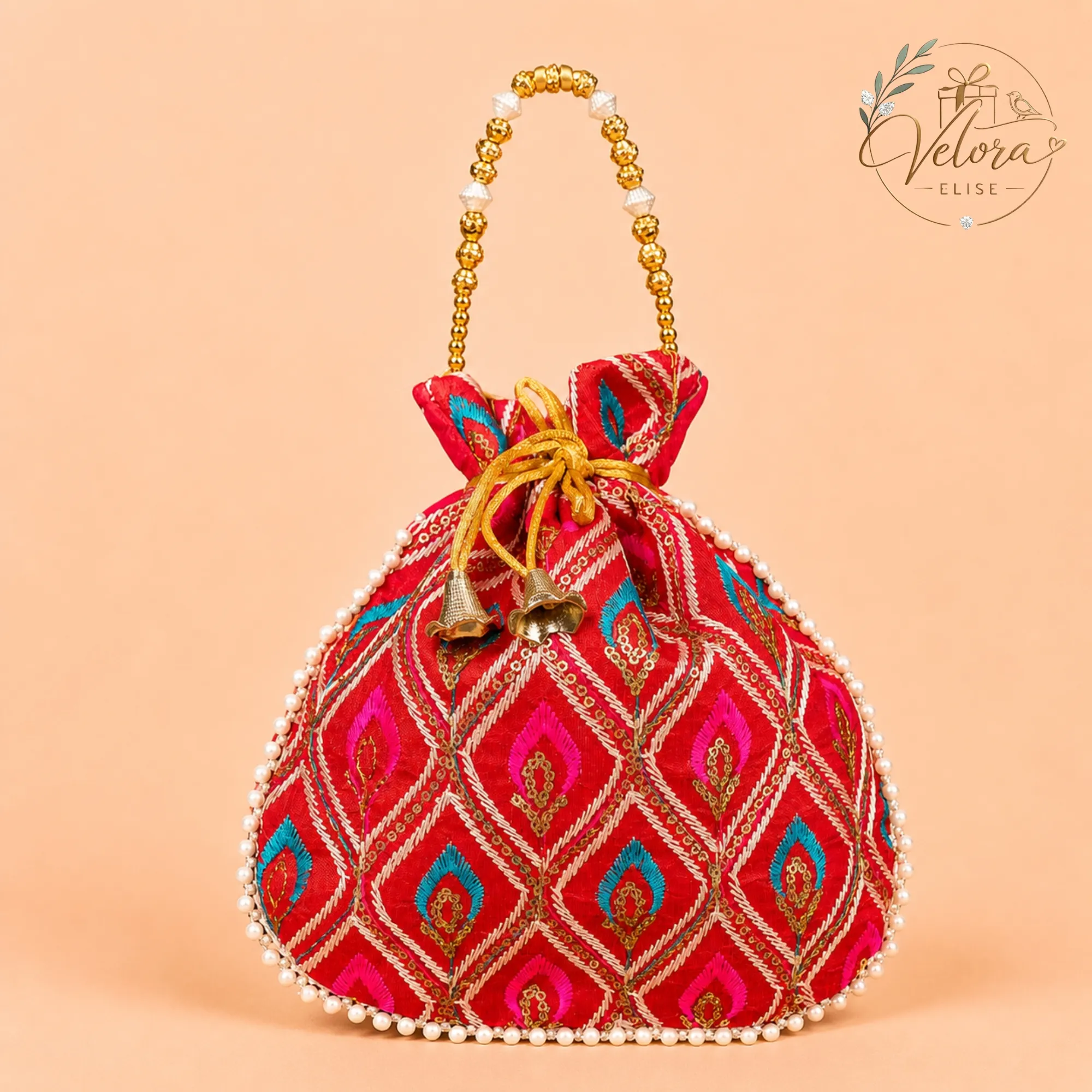 Peacock Feather Embroidered Potli Bag