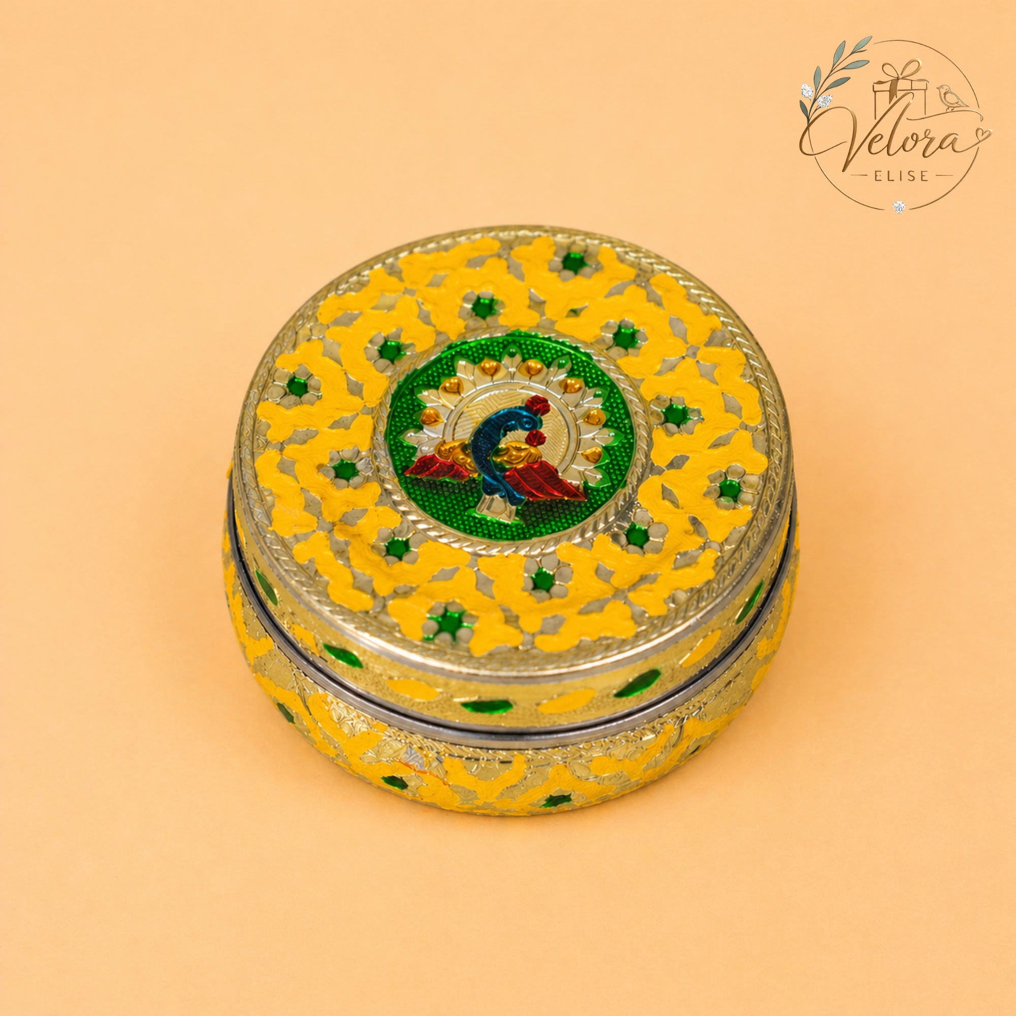 Meenakari Storage Box with Peacock Design
