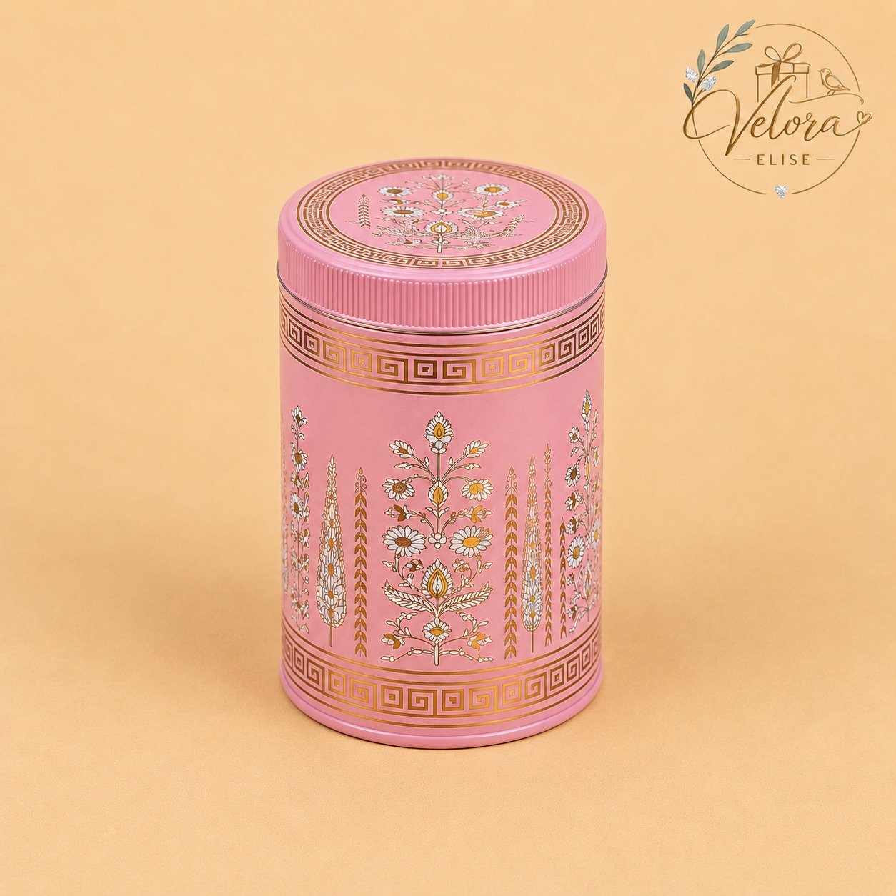 Pink Floral Gold Print Airtight Container