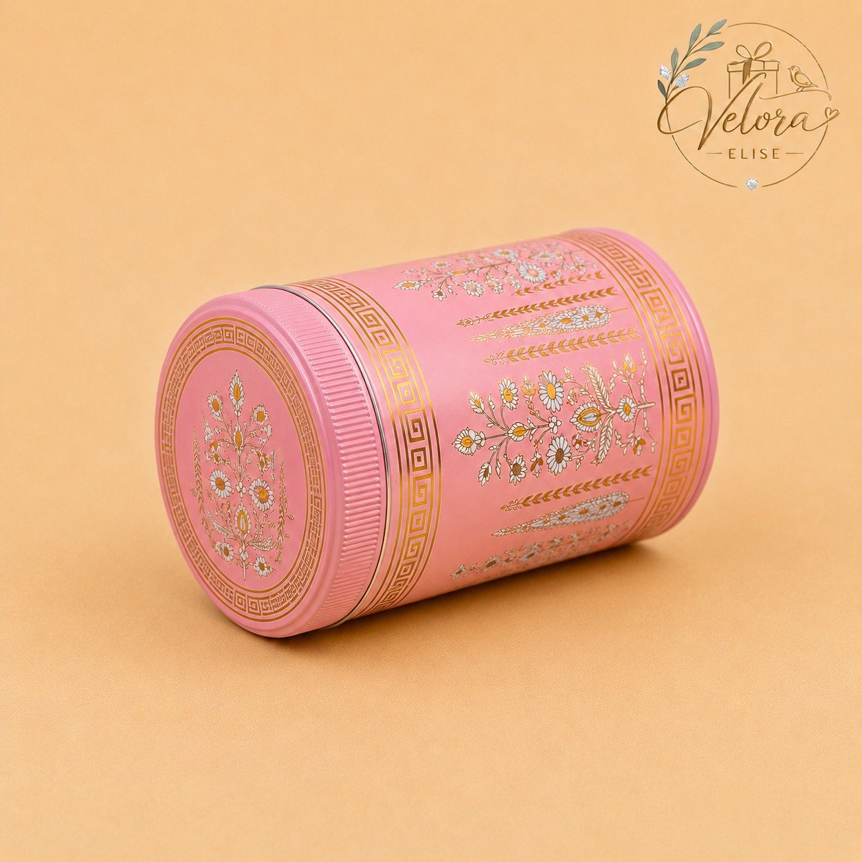 Pink Floral Gold Print Airtight Container
