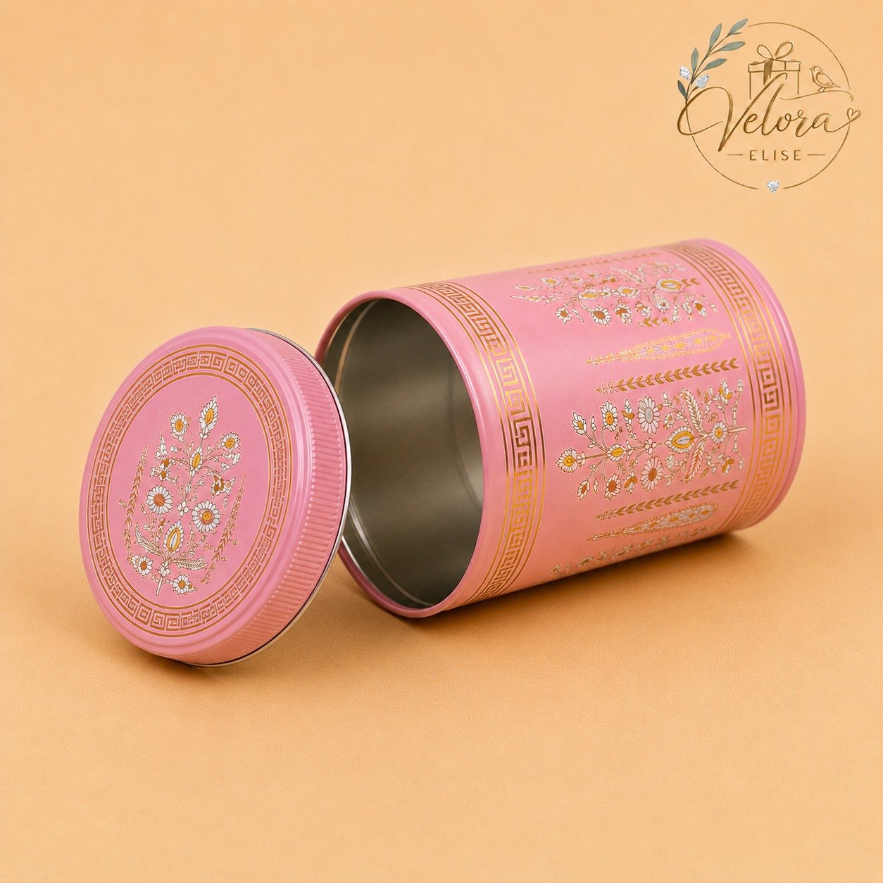 Pink Floral Gold Print Airtight Container