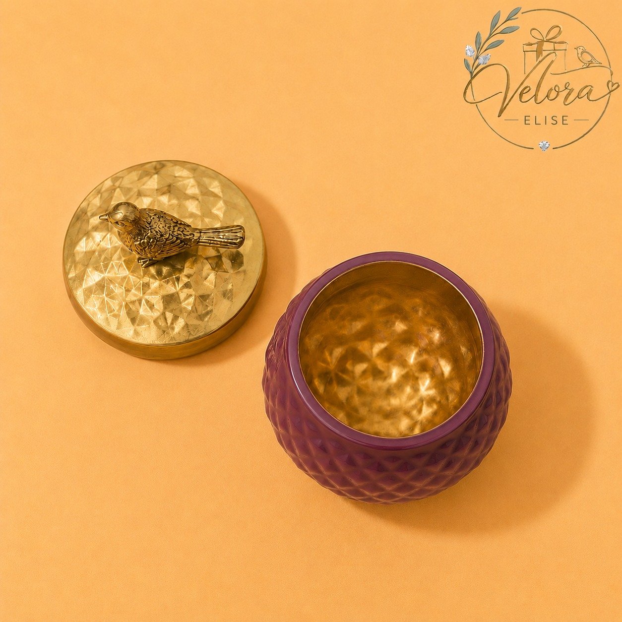 Golden Bird Gift Jar - Maroon