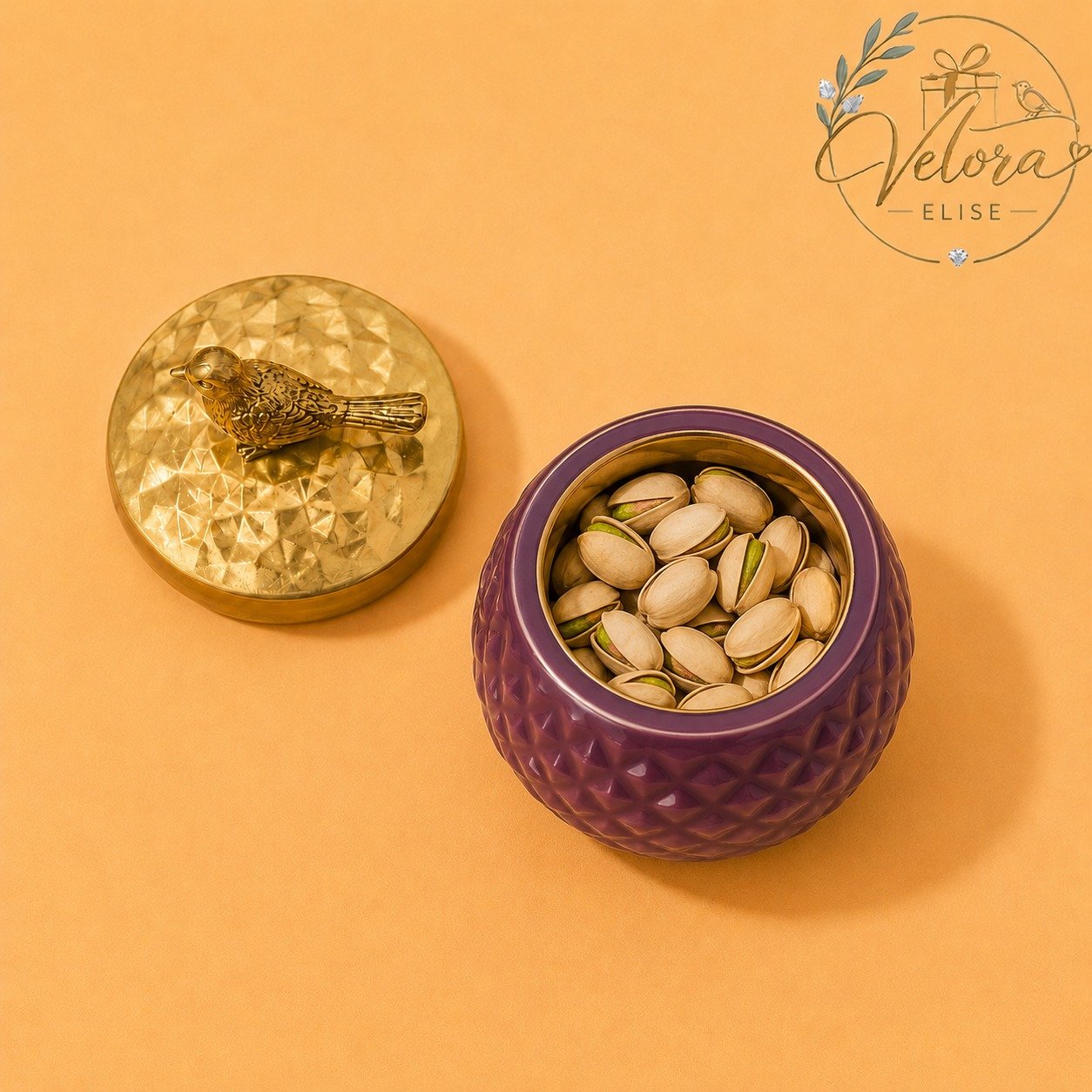 Golden Bird Gift Jar - Maroon