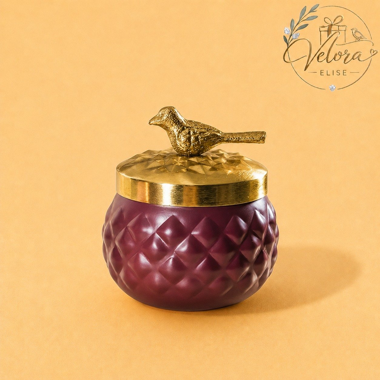 Golden Bird Gift Jar - Maroon